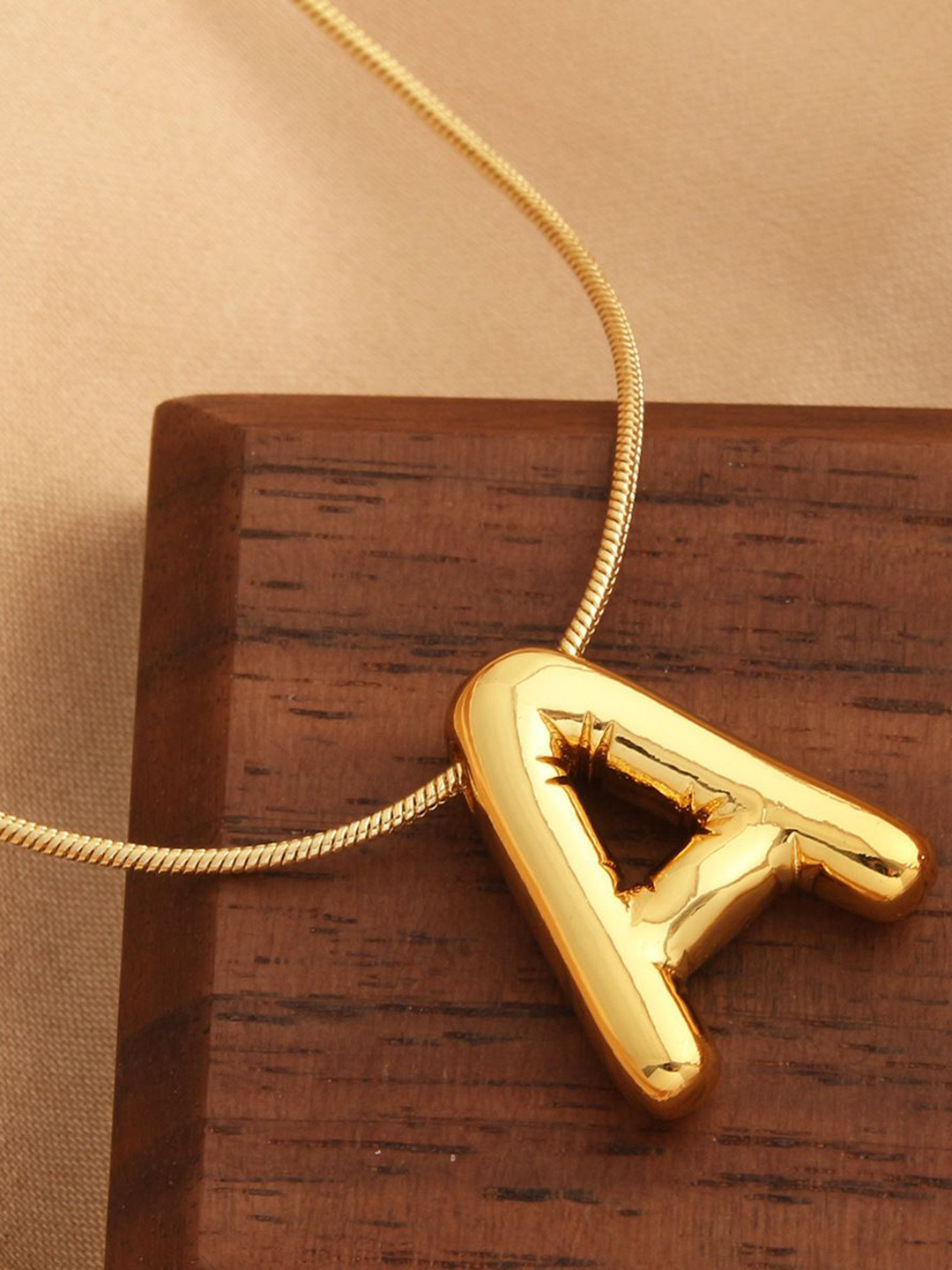 MEENAZ Gold-Plated Stainless Steel Anti-Tarnish A Initial Alphabet Pendant With Chain