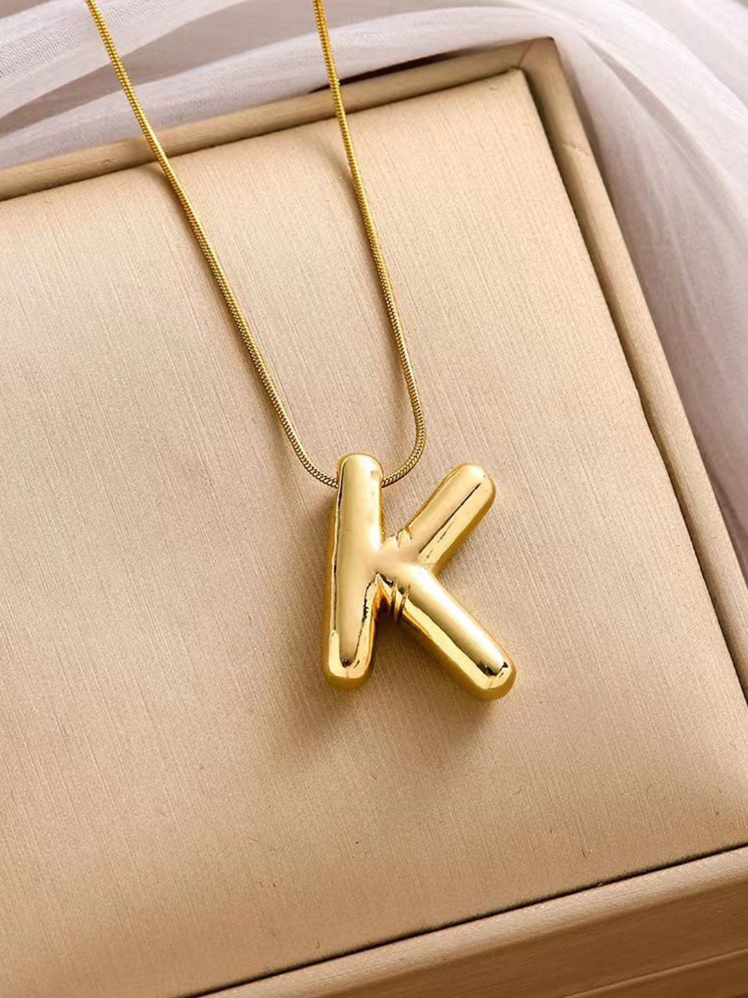 MEENAZ Gold-Plated Stainless Steel Anti-Tarnish K Initial Alphabet Pendant with Chain