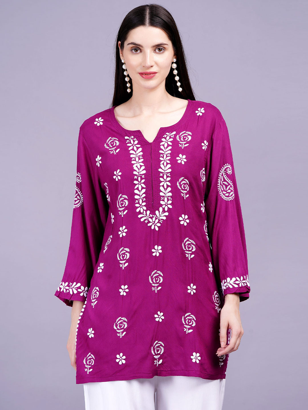 SUFIZA LIFESTYLE Women Embroidered Modal Kurti