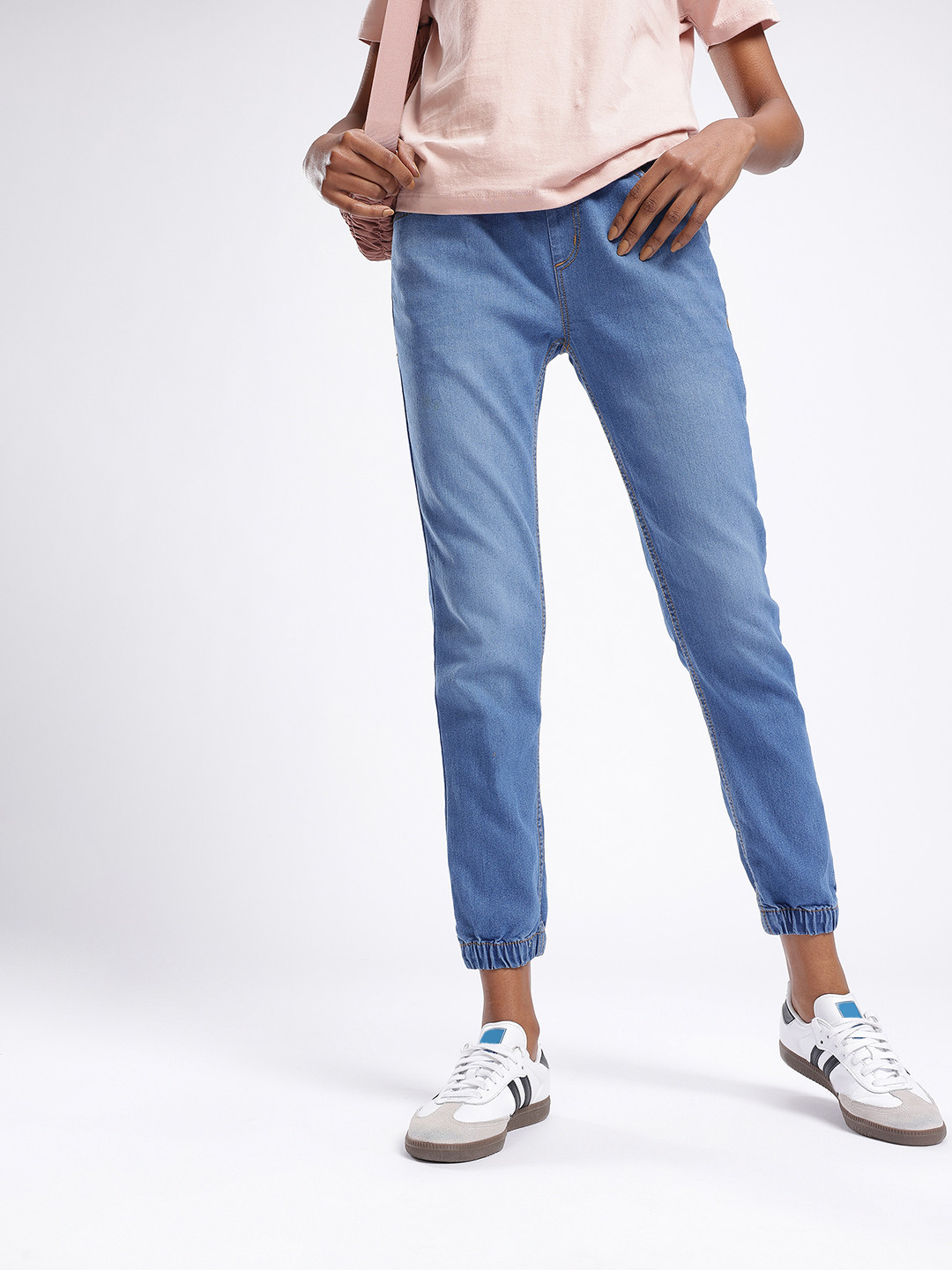 glitchez Women Medium Blue Jogger Cropped Stretchable Jeans