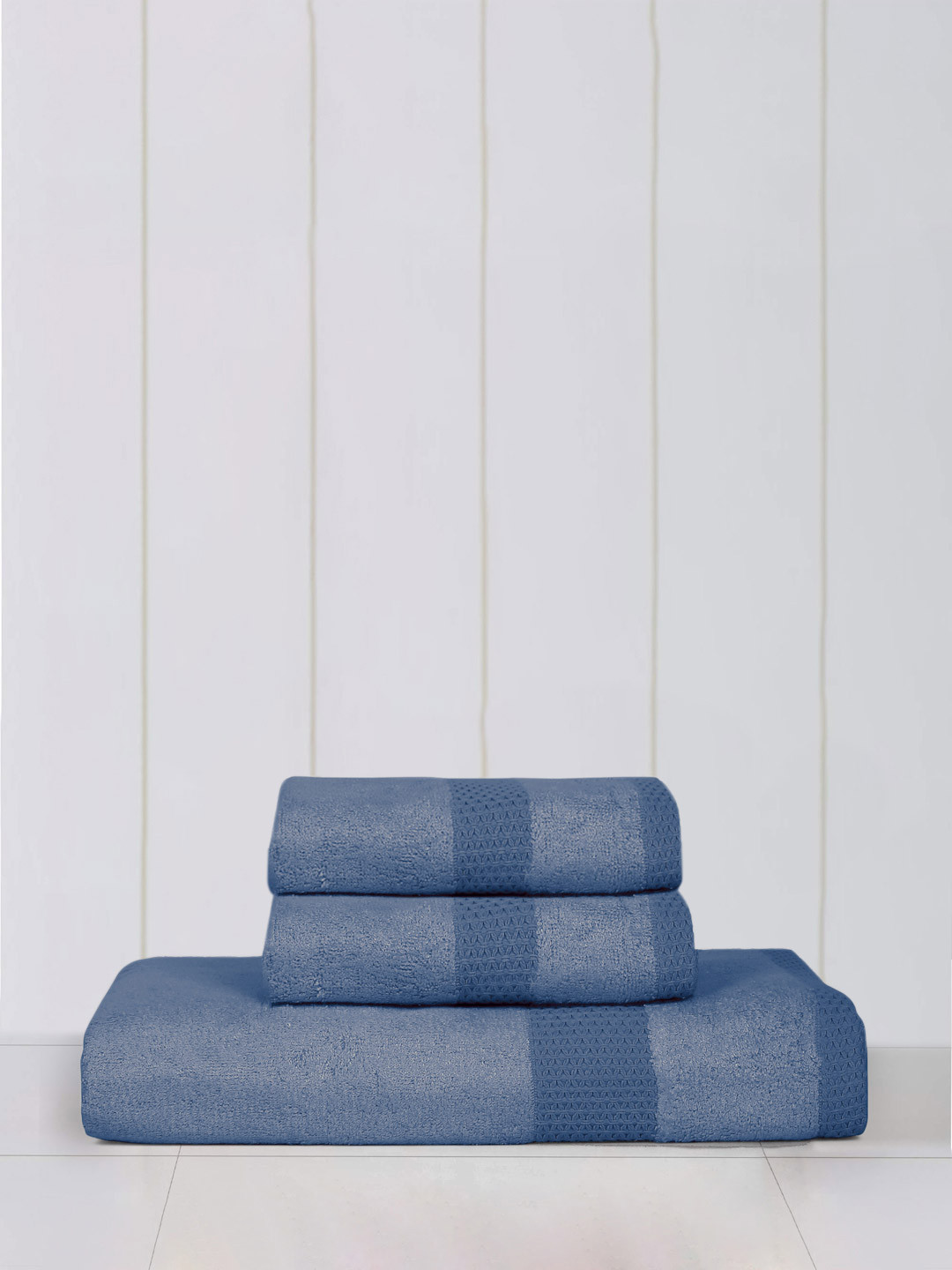 Mulberry Living 3Pcs Denim Blue Solid Bamboo Bliss Set of 1 Bath & 2 Hand Towels