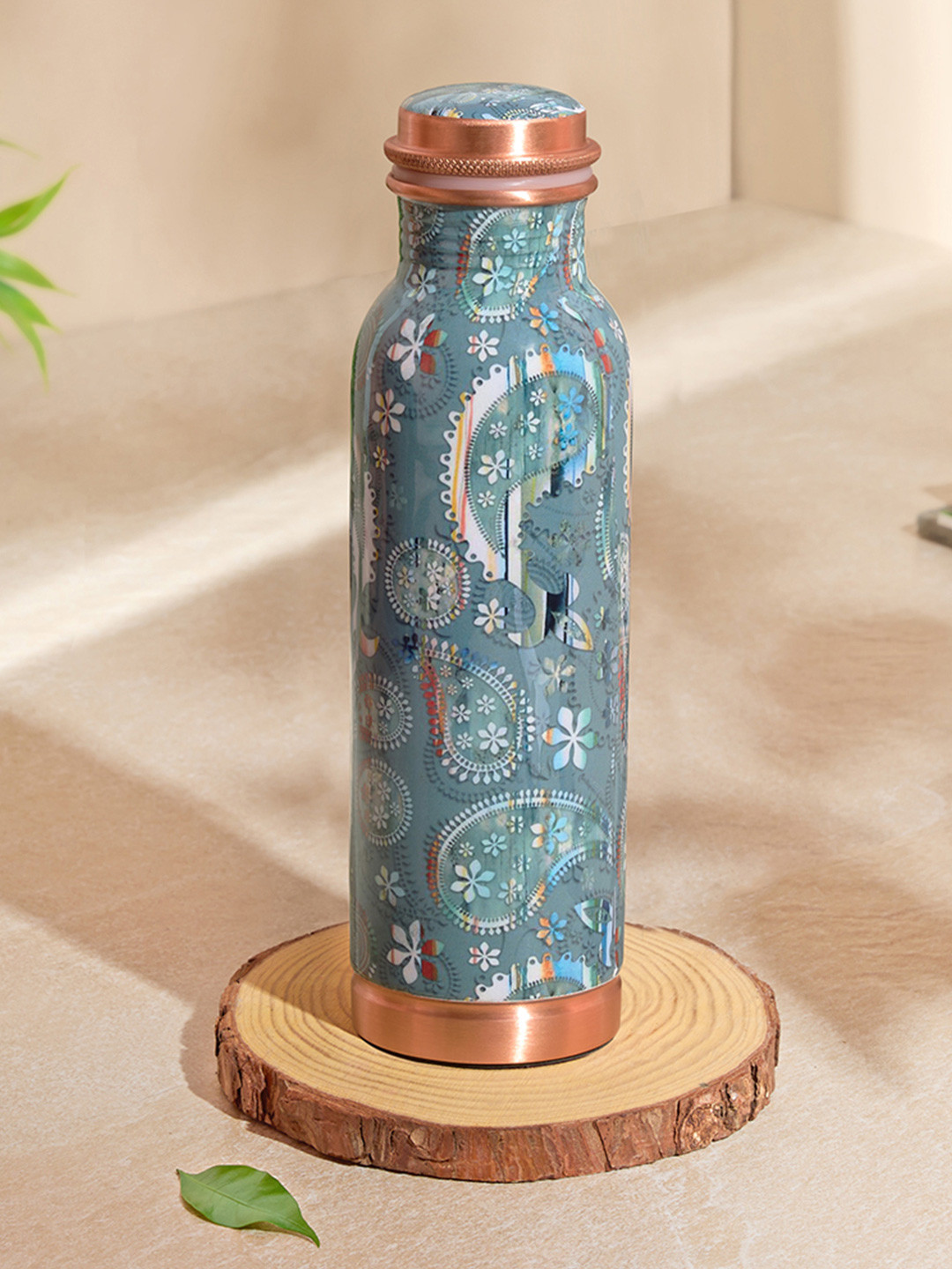 BOROSIL Vera Blue Floral Copper Spill Proof Water Bottle - 600ml