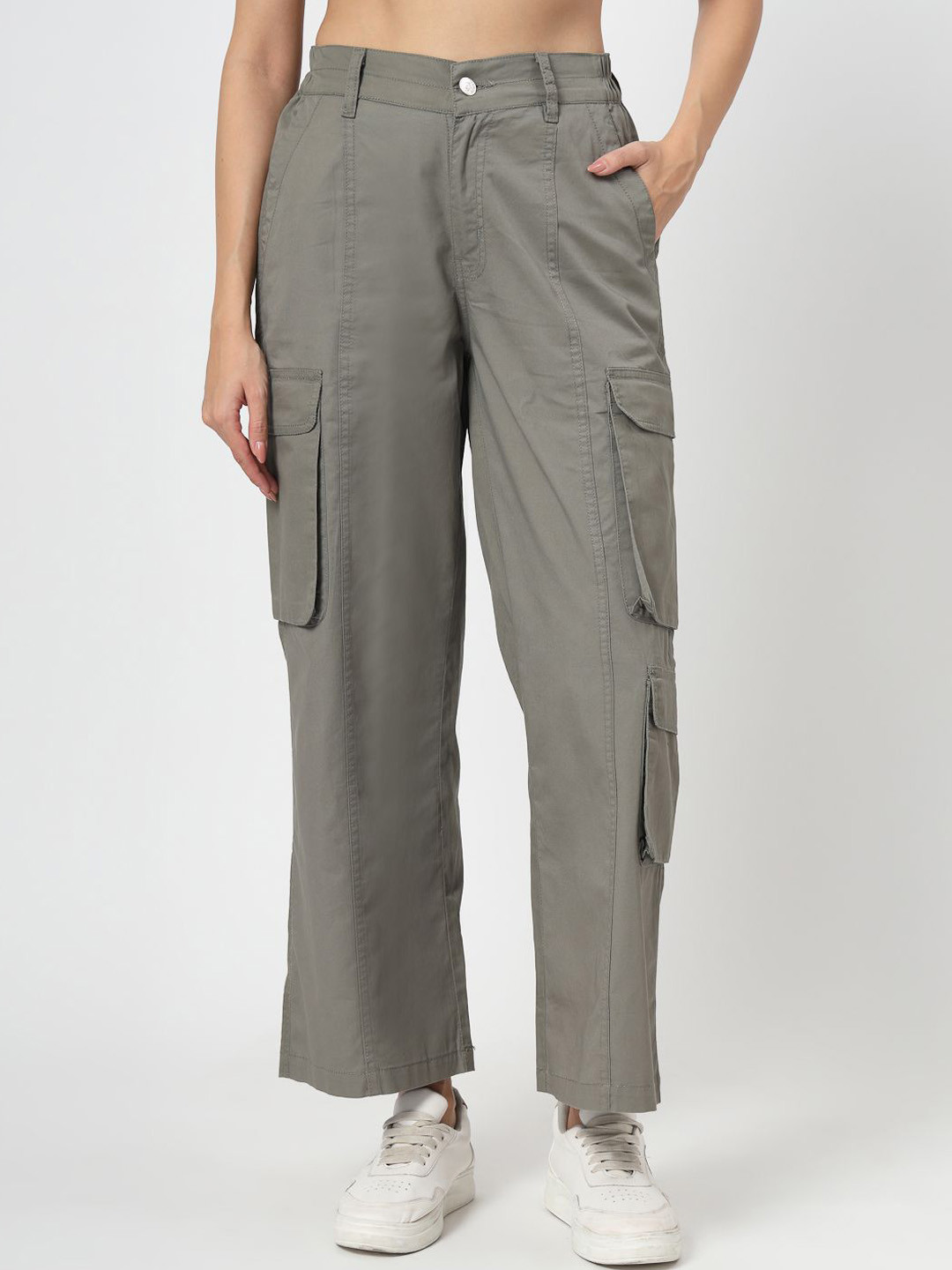 COSMIC TRIO Women Loose Fit High-Rise Easy Wash Cargos Trousers