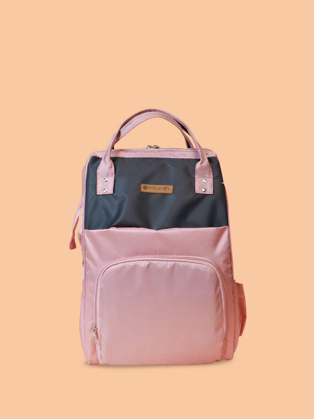 prettykrafts Diaper Bag Backpack Lightweight Grey & Pink Diaper Bag