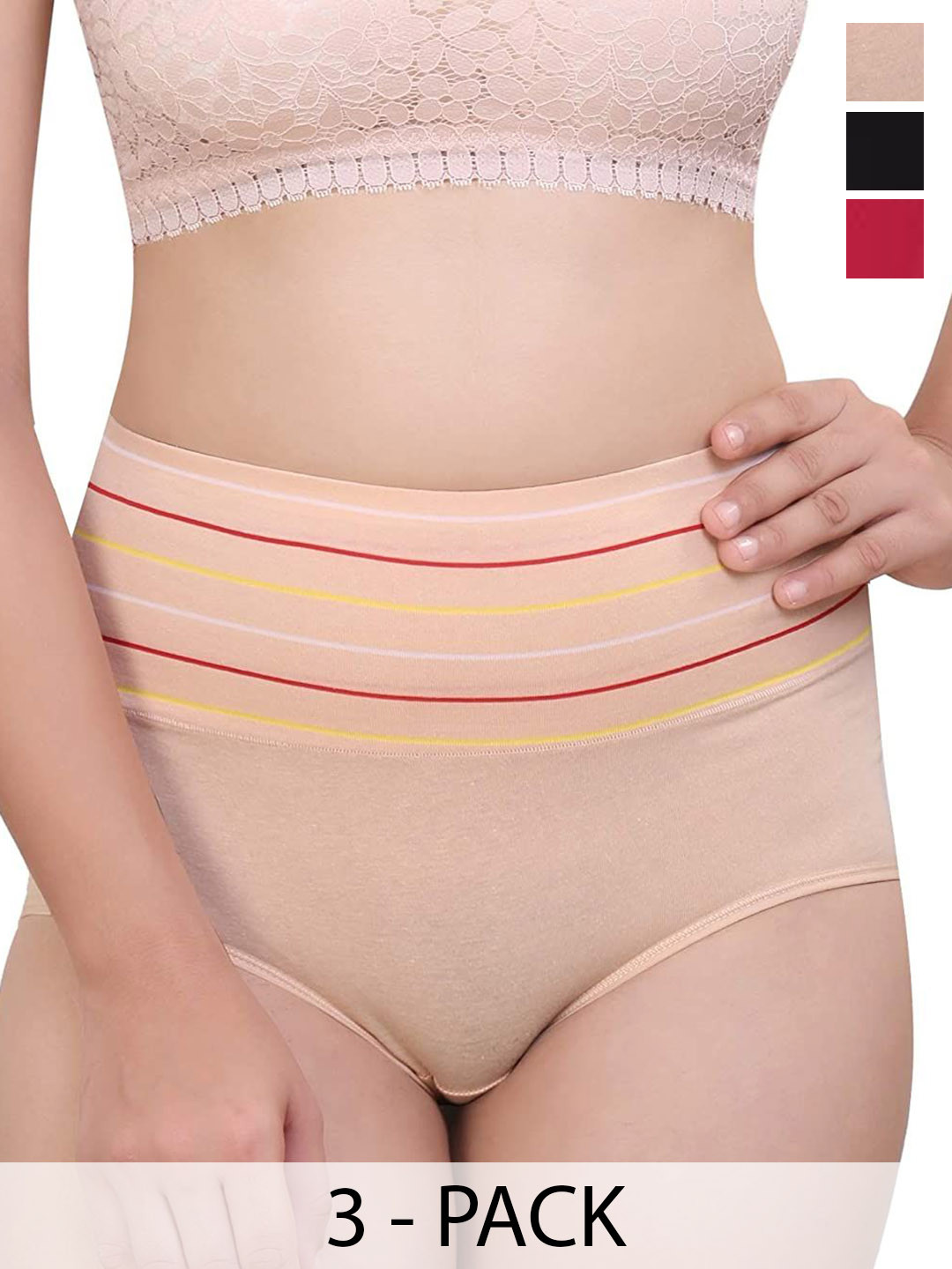 SHREE GANESH FASHION Women Pack Of 3 Cotton Anti Microbial High Rise Hipster