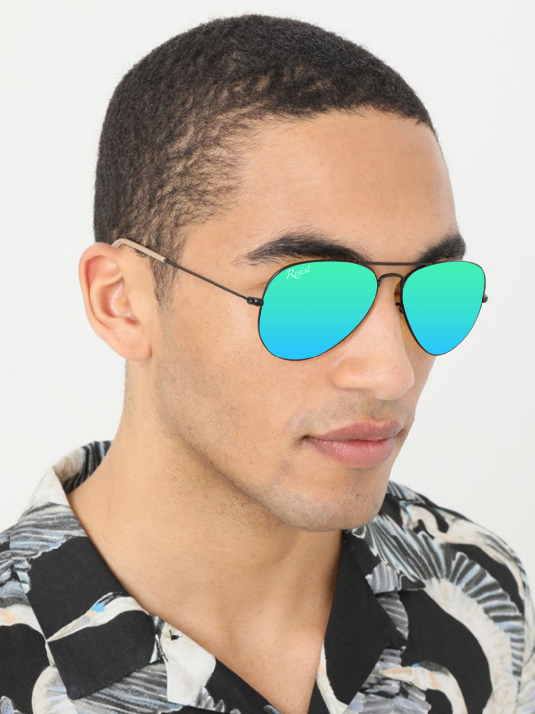 RESIST EYEWEAR Unisex UV Protected Lens Aviator Sunglass AIRCRAFTS BLACK GREEN REVO 2