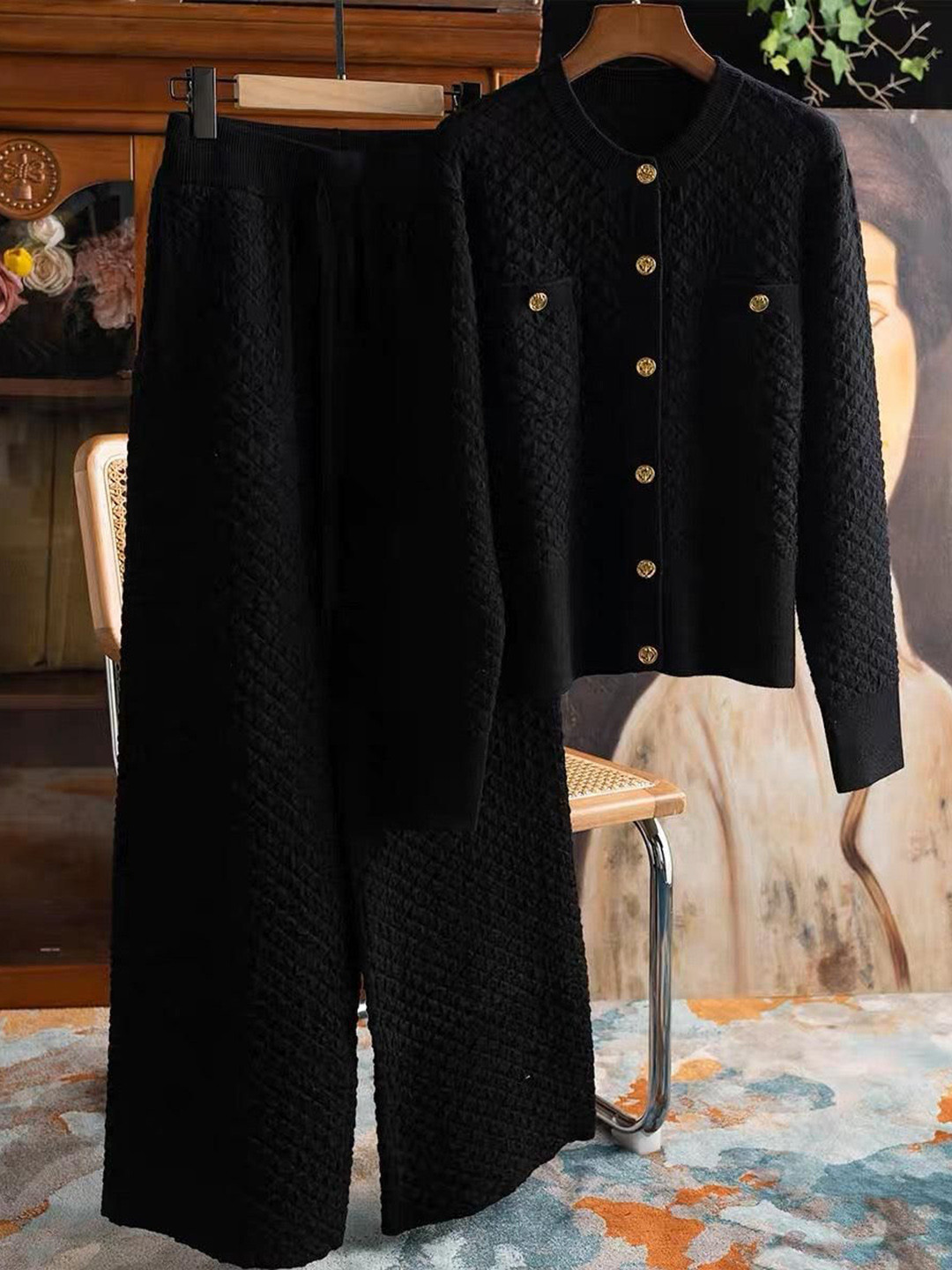 Miss Mosa By Akanksha  Women Black Carol Woolen Coord Set