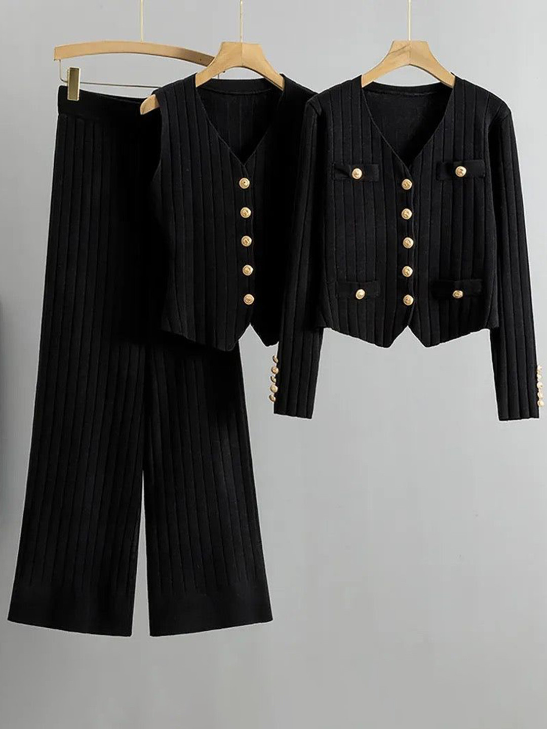 Miss Mosa By Akanksha  Women Black Delora Luxe Winter 3 Pc Coord Set