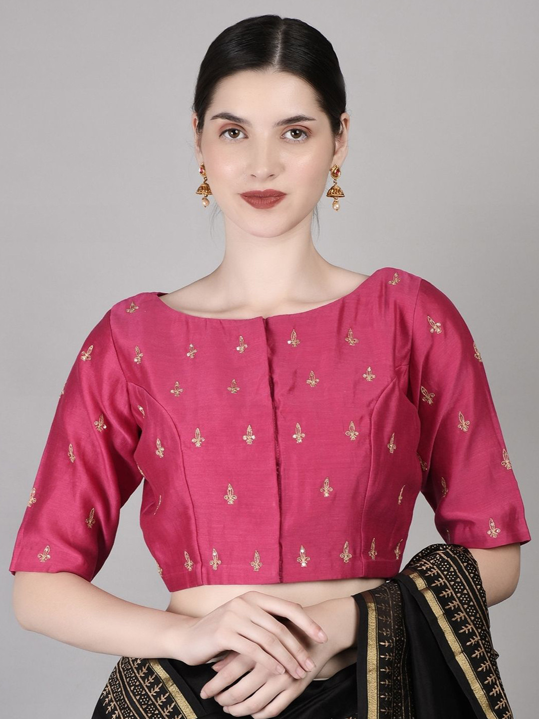 PALASH Hand Embroidered Boat Neck Chanderi Saree Blouse