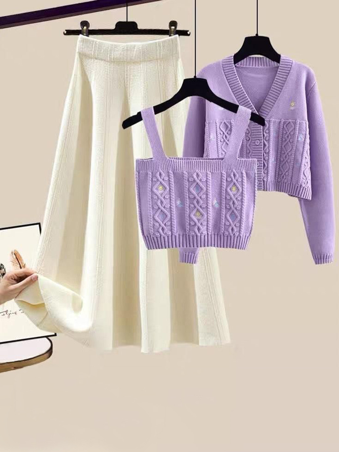 Miss Mosa By Akanksha  Lilac Mist Woolen 3 Pc Coord Set