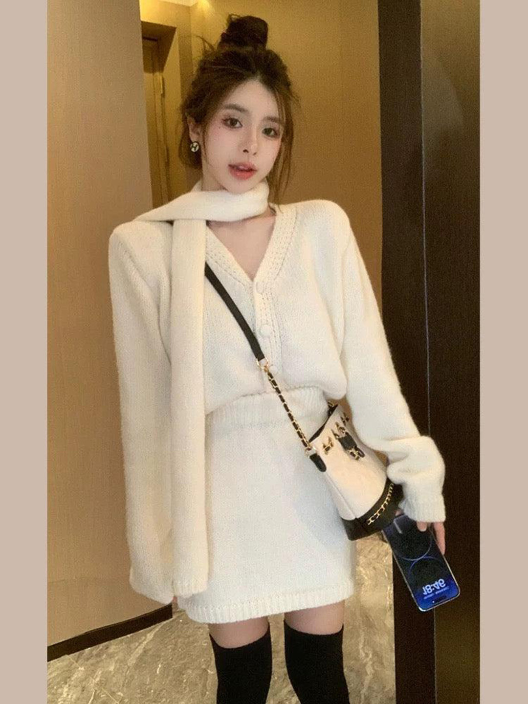 Miss Mosa By Akanksha  Women Beige Sara Luxe Winter Coord Set With Scarf