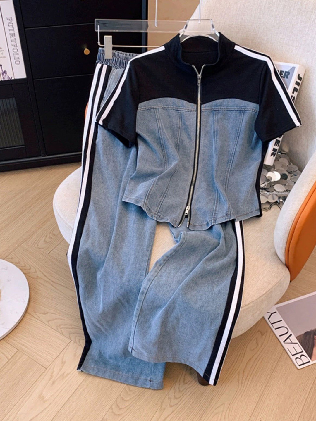 Miss Mosa By Akanksha  Women Blue Maistro Knitted Soft Denim Co-Ord Set