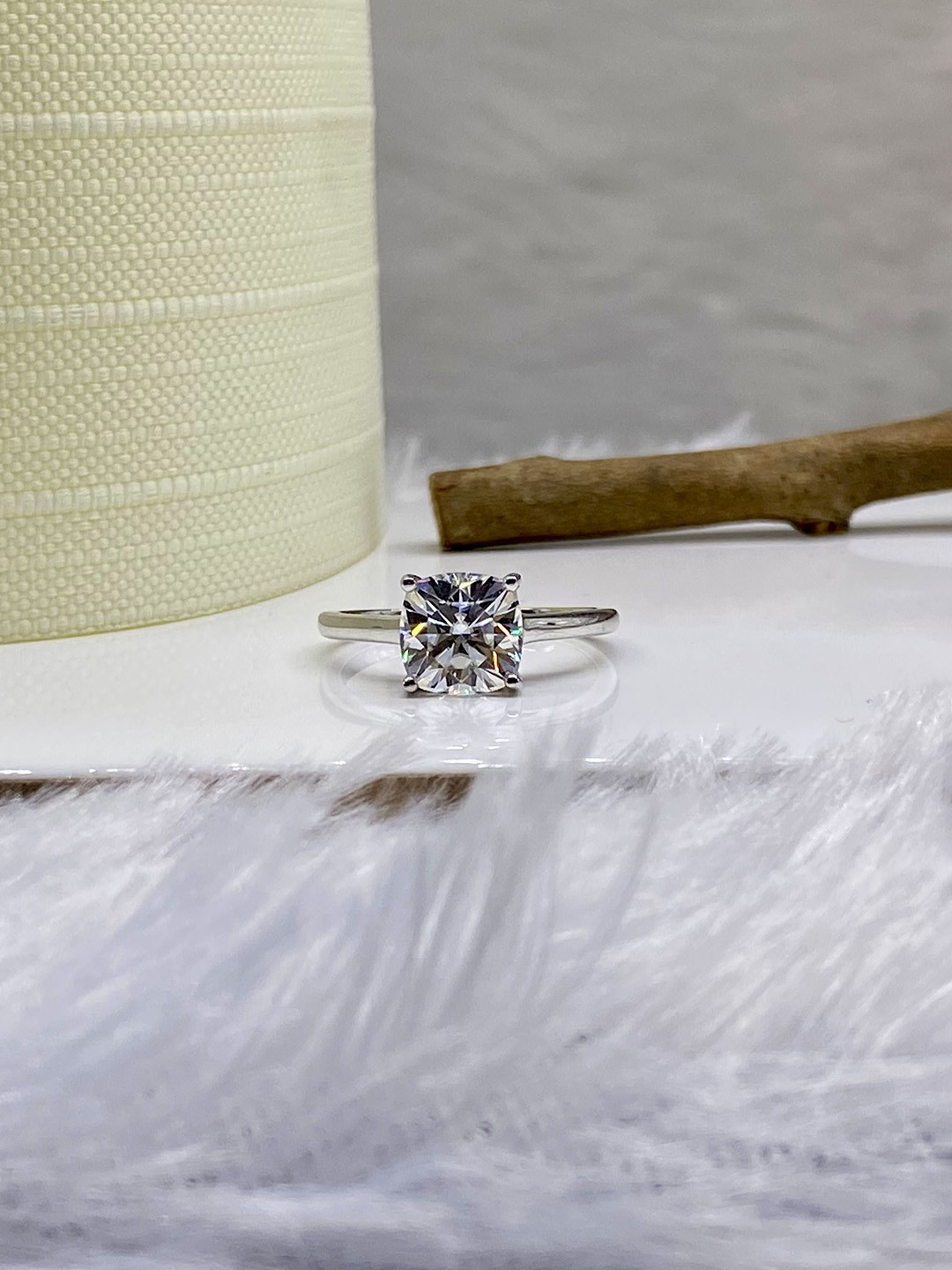 Cutiefy By Fiona diamonds Irelia Moissanite 925 Sterling Silver-Plated Stone-Studded Ring