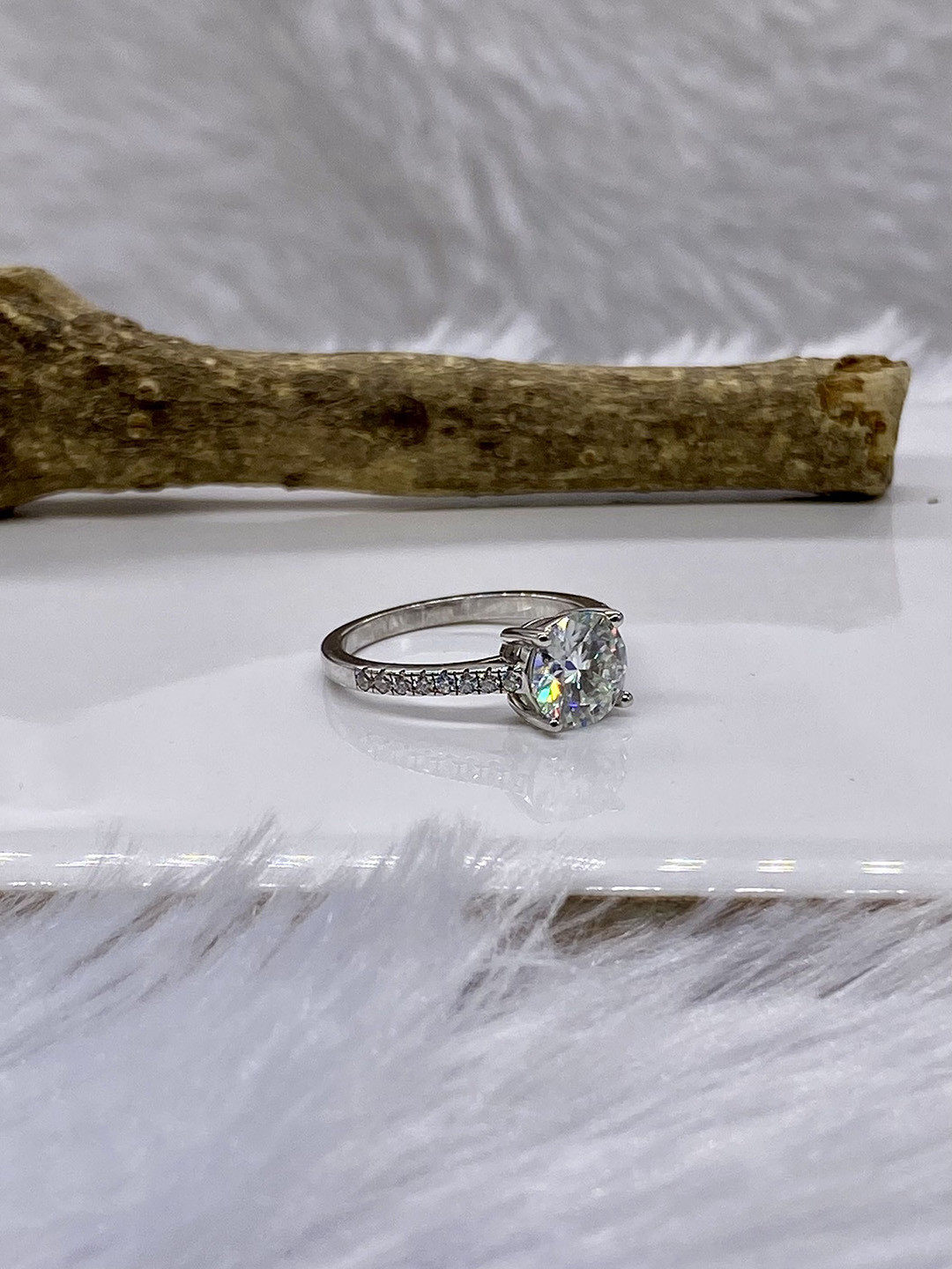 Cutiefy By Fiona diamonds Giovana Moissanite 925 Sterling Silver-Plated Stone Studded Ring