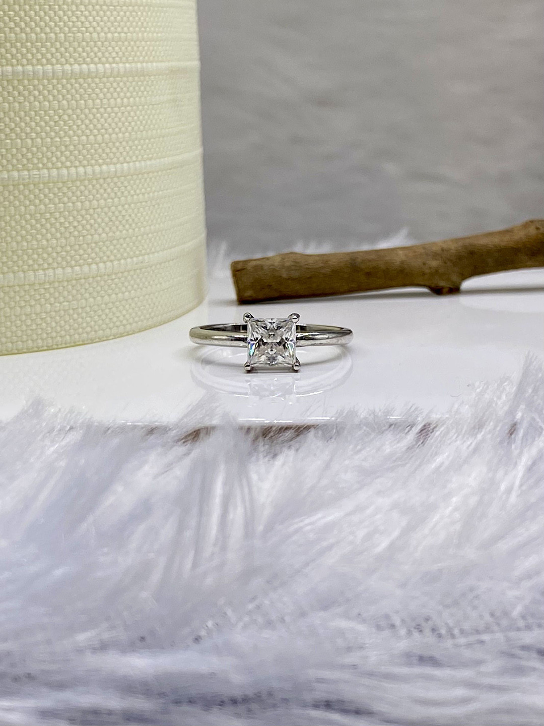 Cutiefy By Fiona diamonds Genevra Moissanite 925 Sterling Silver-Plated Stone-Studded Ring