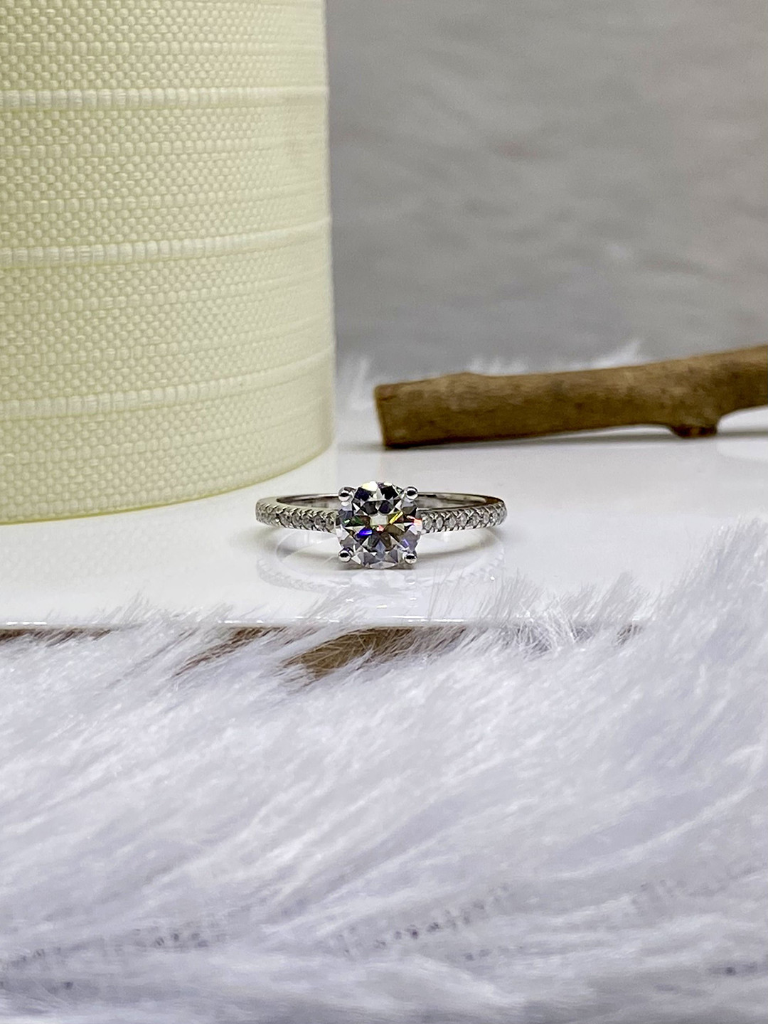 Cutiefy By Fiona diamonds Aurelie Moissanite 925 Sterling Silver-Plated Stone-Studded Ring