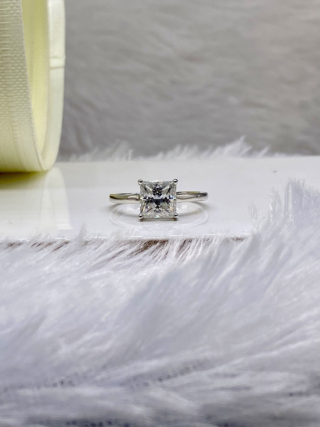 Cutiefy By Fiona diamonds Nolara Moissanite 925 Sterling Silver-Plated Stone-Studded Ring