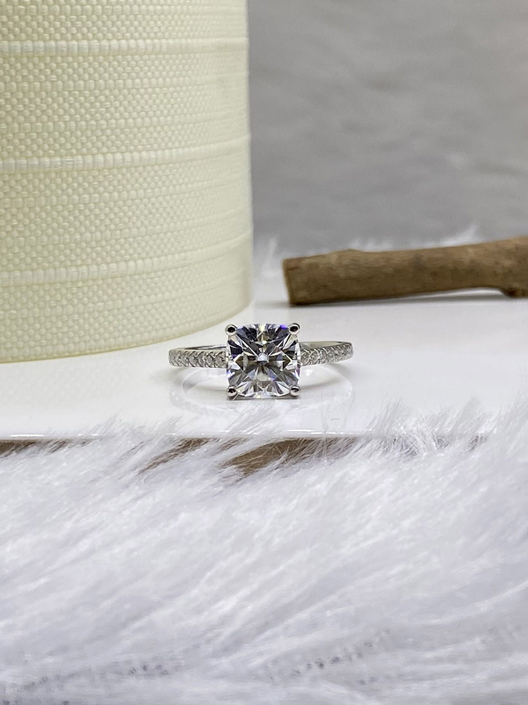 Cutiefy By Fiona diamonds Cyrilla Moissanite Sterling Silver-Plated Stone-Studded Ring