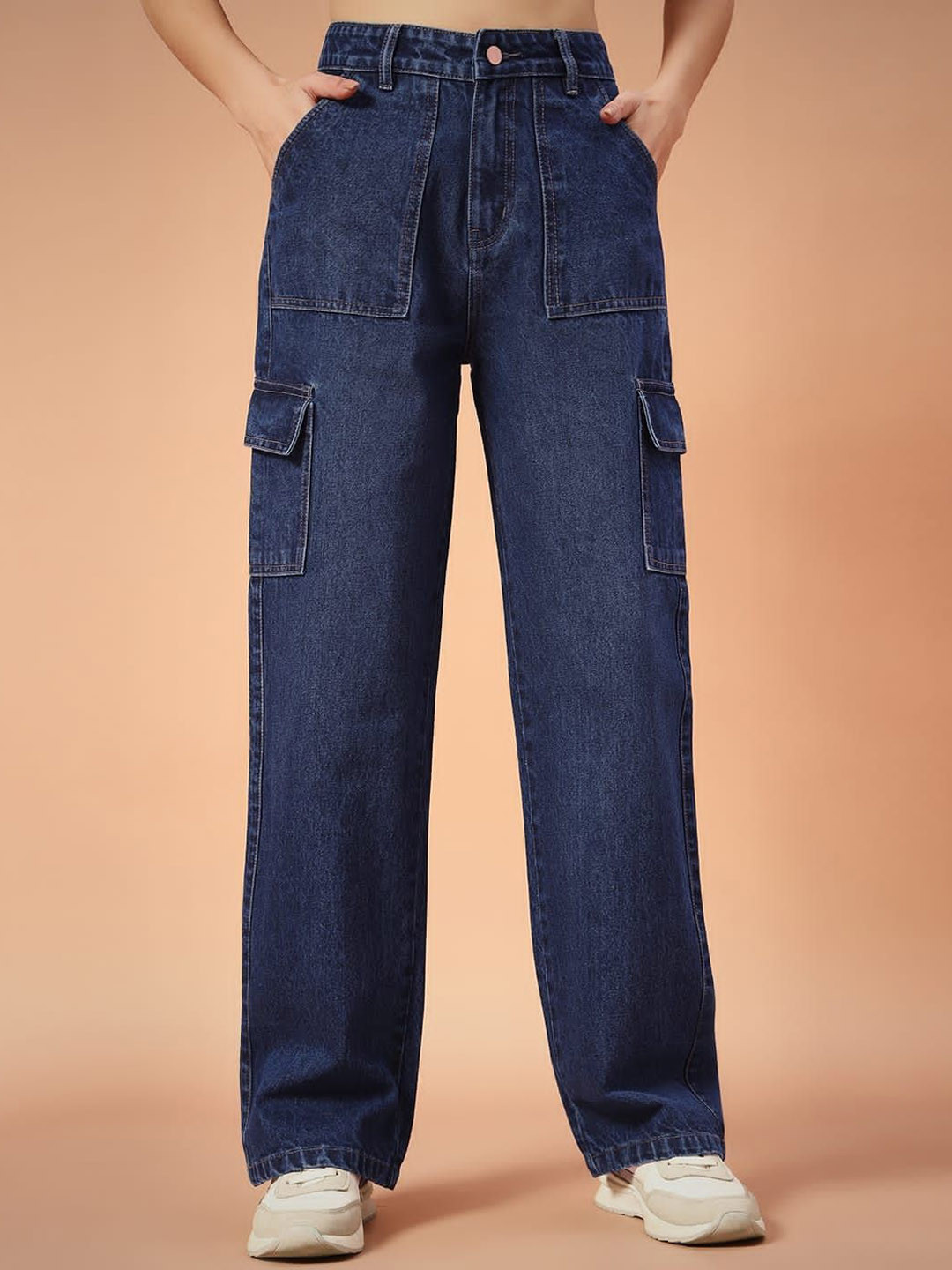 FASHIONFIBRE Women Comfort Cotton Straight Fit High-Rise Non Stretch Cargo Jeans