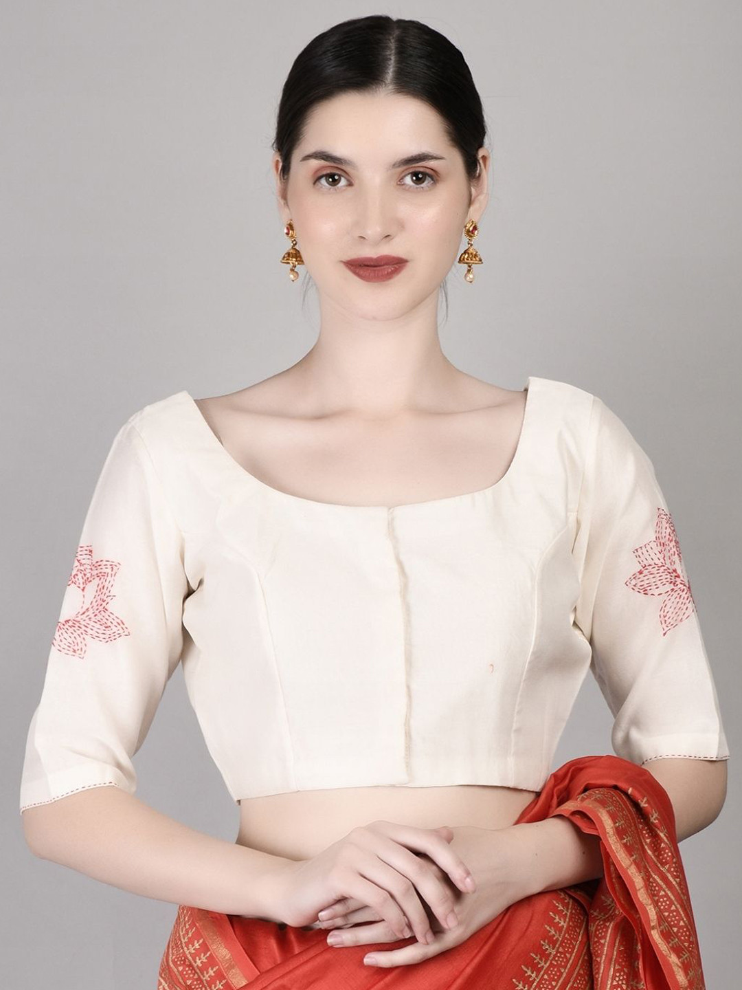PALASH Hand Embroidered Round Neck Chanderi Saree Blouse