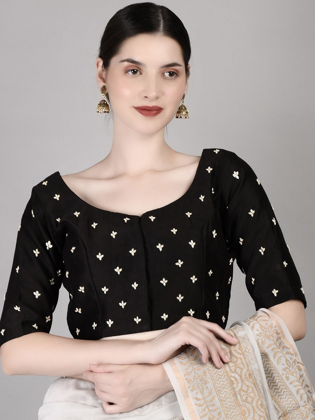 PALASH Women Hand Embroidered Silk Chanderi Saree Blouse