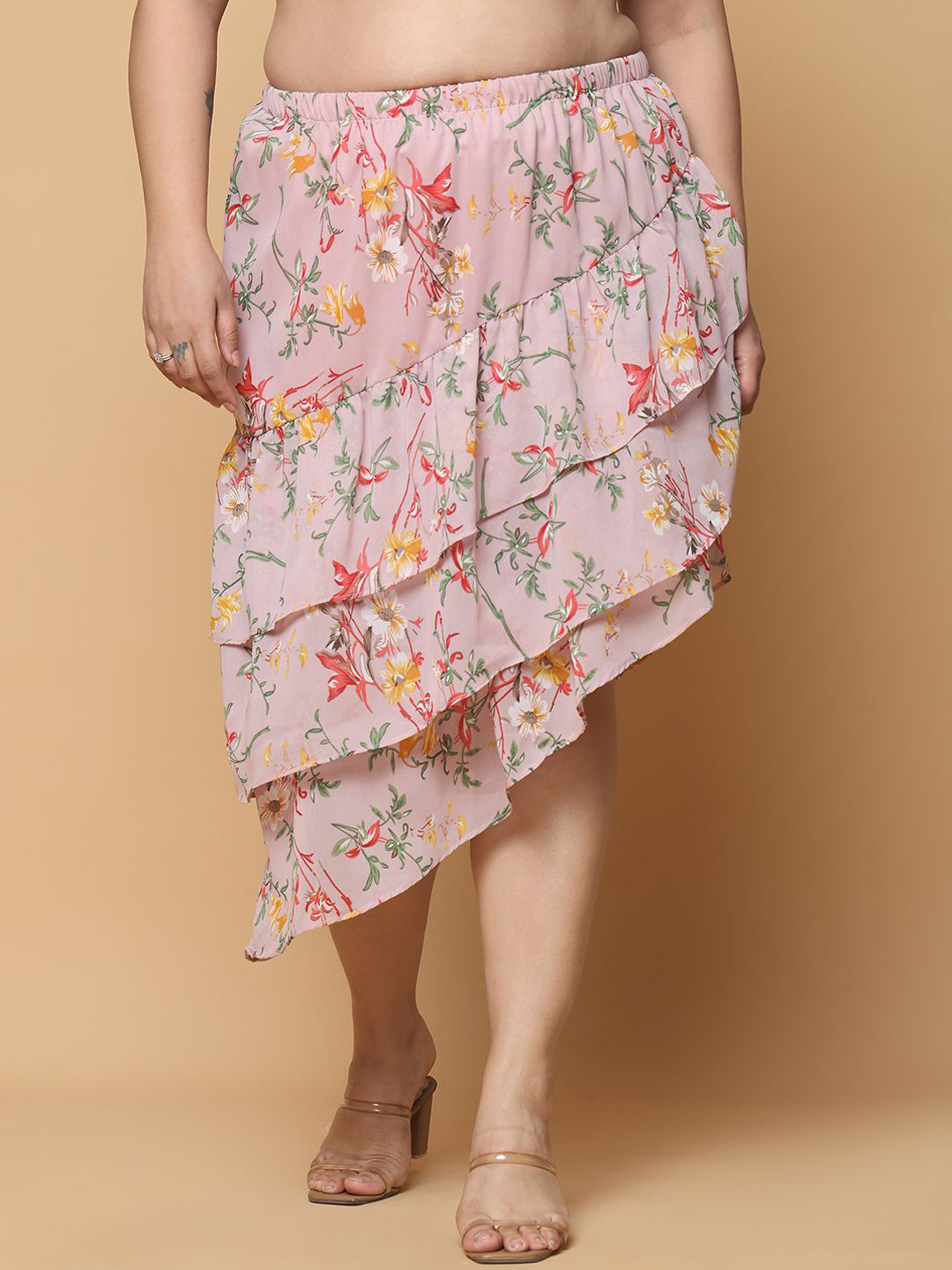 theRebelinme Floral Printed Layered Skirt