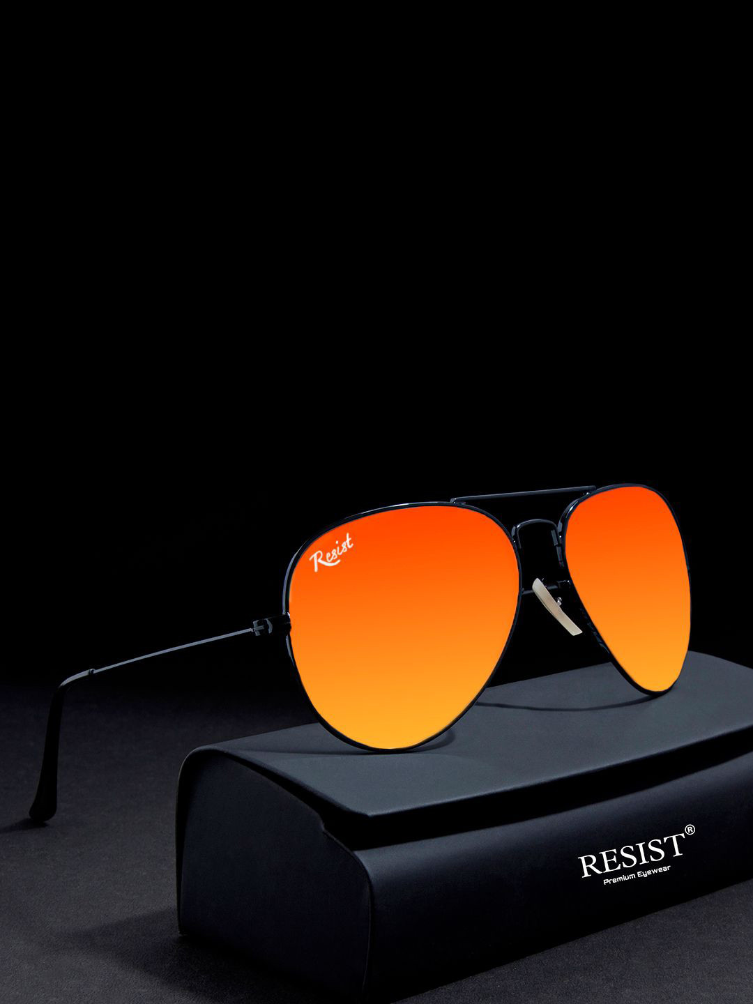 RESIST EYEWEAR Unisex UV Protected Lens Aviator Sunglass AIRCRAFTS BLACK OREANGE REVO 4