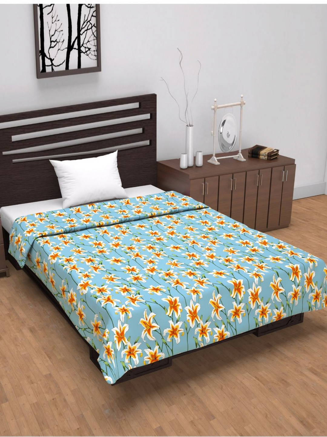 Divine Casa Florate Turquoise Blue Printed Cotton AC Room Reversible Single Bed Dohar
