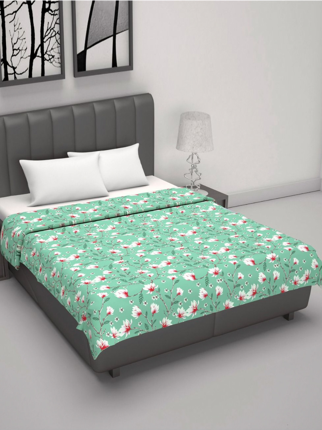 Divine Casa Florate Sea Green Printed Cotton AC Room Reversible120 GSM Double Bed Dohar