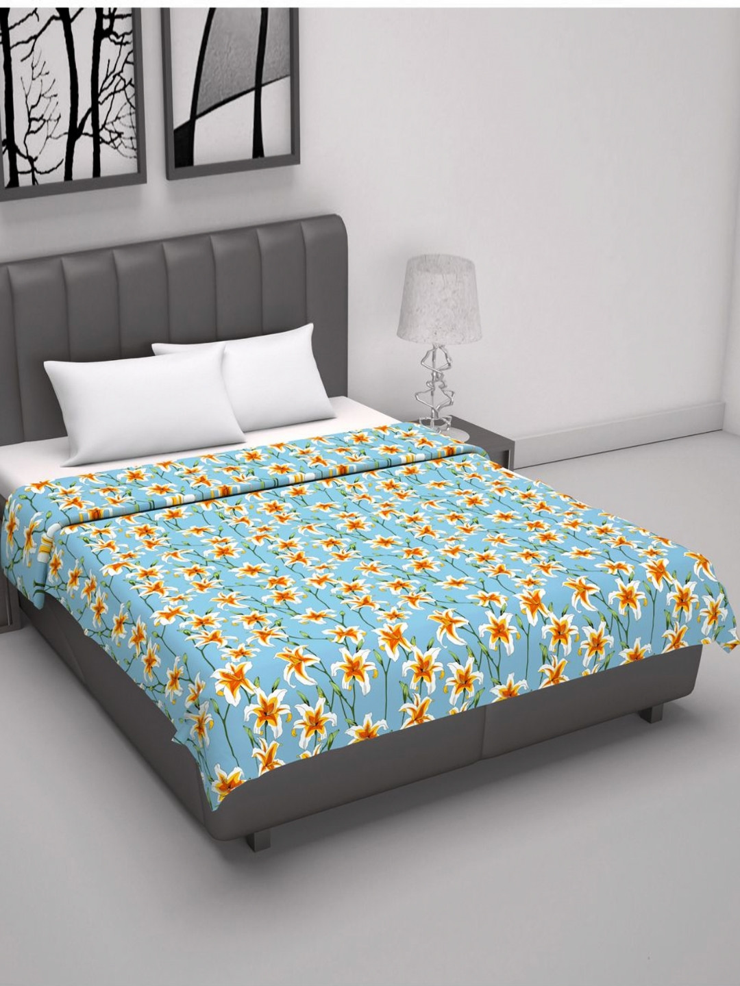 Divine Casa Florate Turquoise Blue Printed Cotton Reversible120 GSM Double Bed Dohar