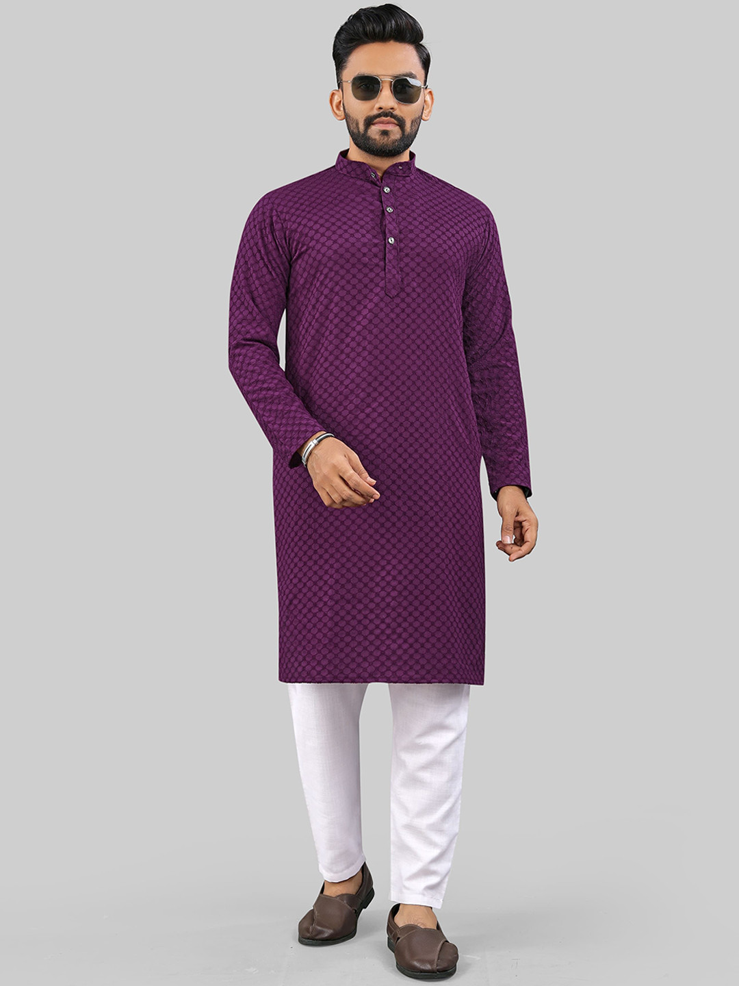 CHARLOTTE GRACIOUS Geometric Printed Thread Work Mandarin Collar Straight Kurta