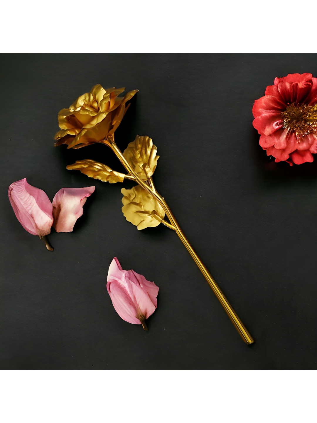 Ascension Rose For Valentine Day Gold Plastic Natural Garden Medium Showpiece - 9.1 Inches