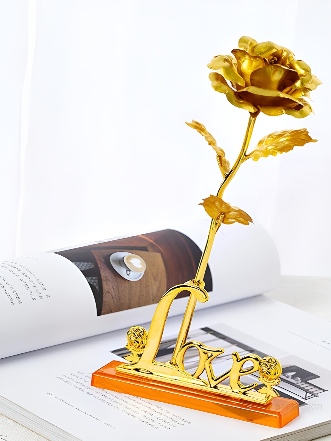 Ascension Flower with Love Stand Gold Plastic Natural Living Room Set of 2 Small Showpieces - 9.8 Inches