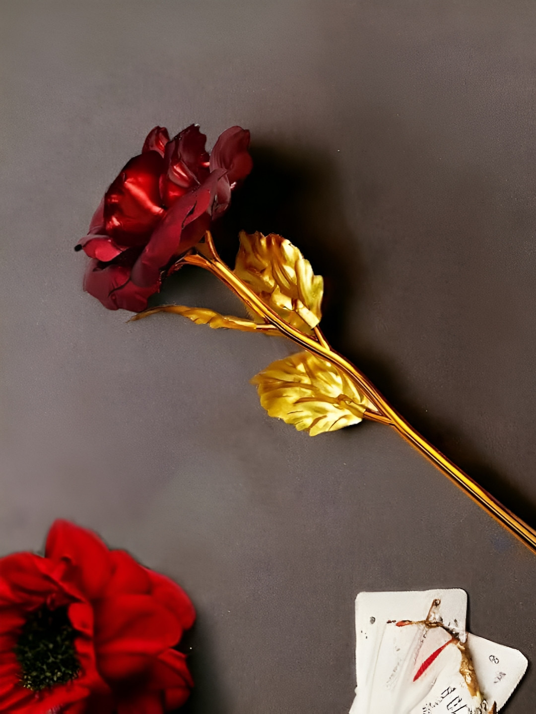 Ascension Rose For Valentine Day Gold Plastic Natural Garden Small Showpiece - 9.1 Inches