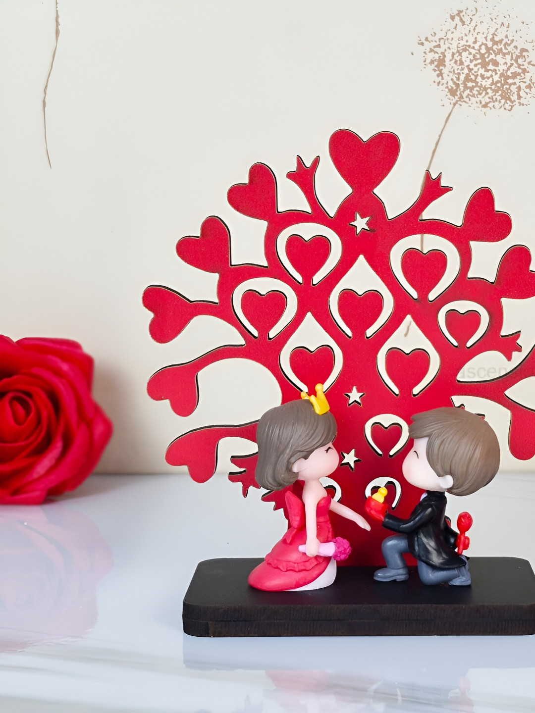 Ascension Love Mini Couple Red Polyresin Glossy Bedroom Small Showpiece - 5.3 Inches