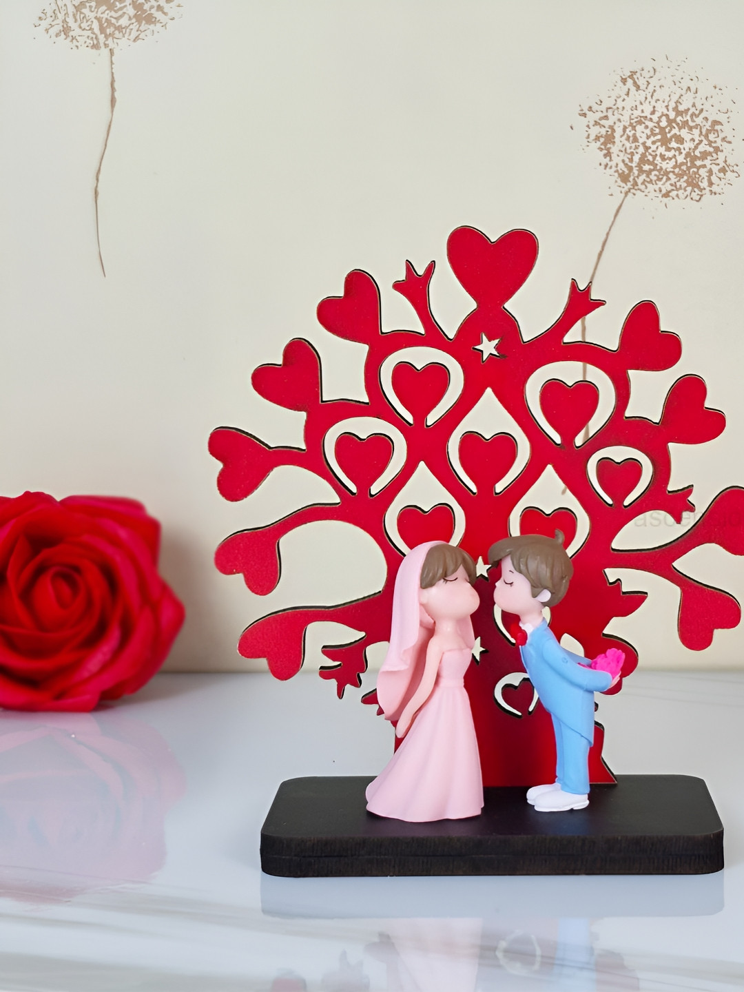 Ascension Romantic Love Couple with Tree Red Resin Glossy Living Room Small Showpiece - 5.3 Inches