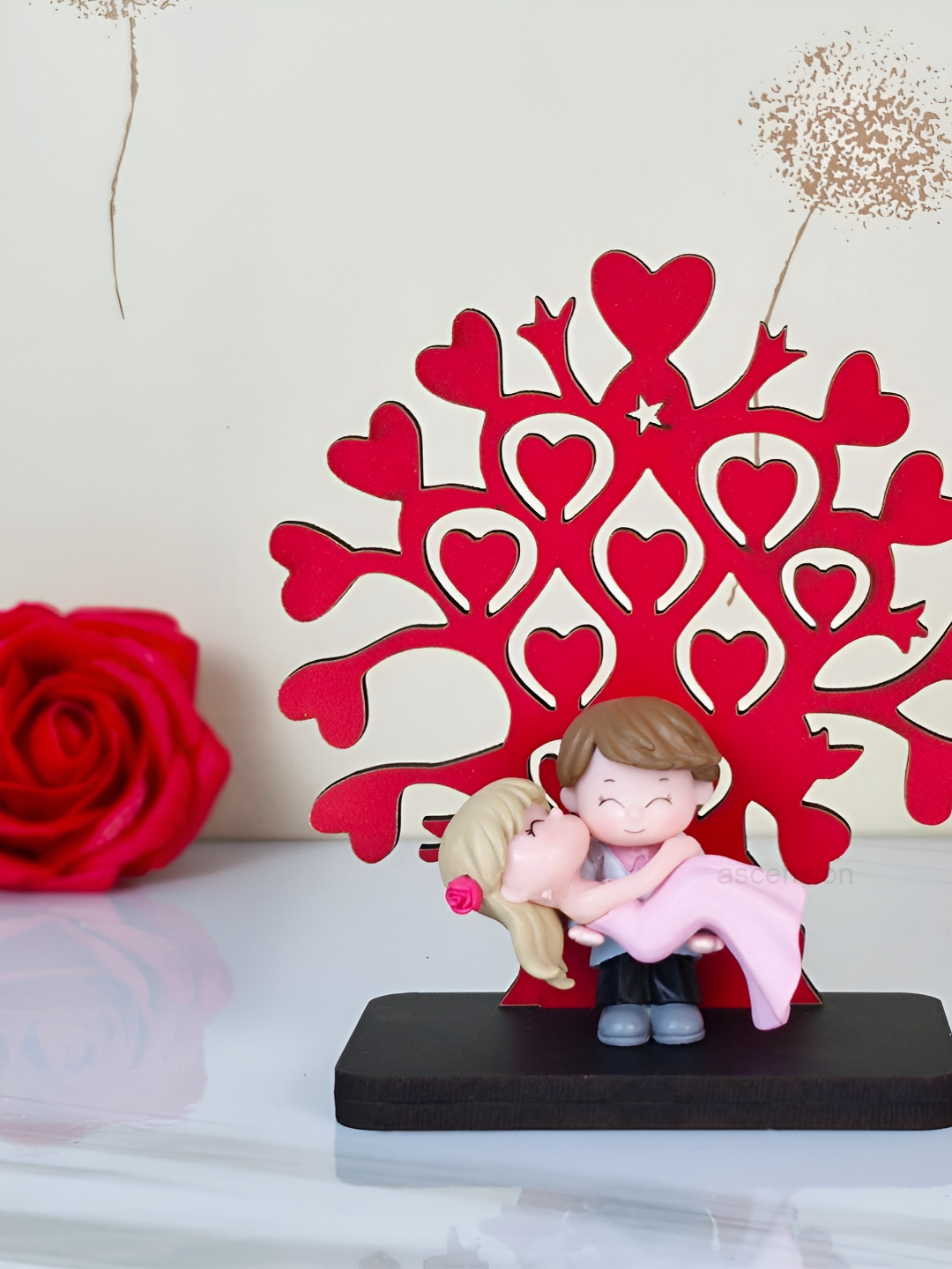 Ascension Red & Pink Romantic Lovely Couple With Tree Stand Showpiece