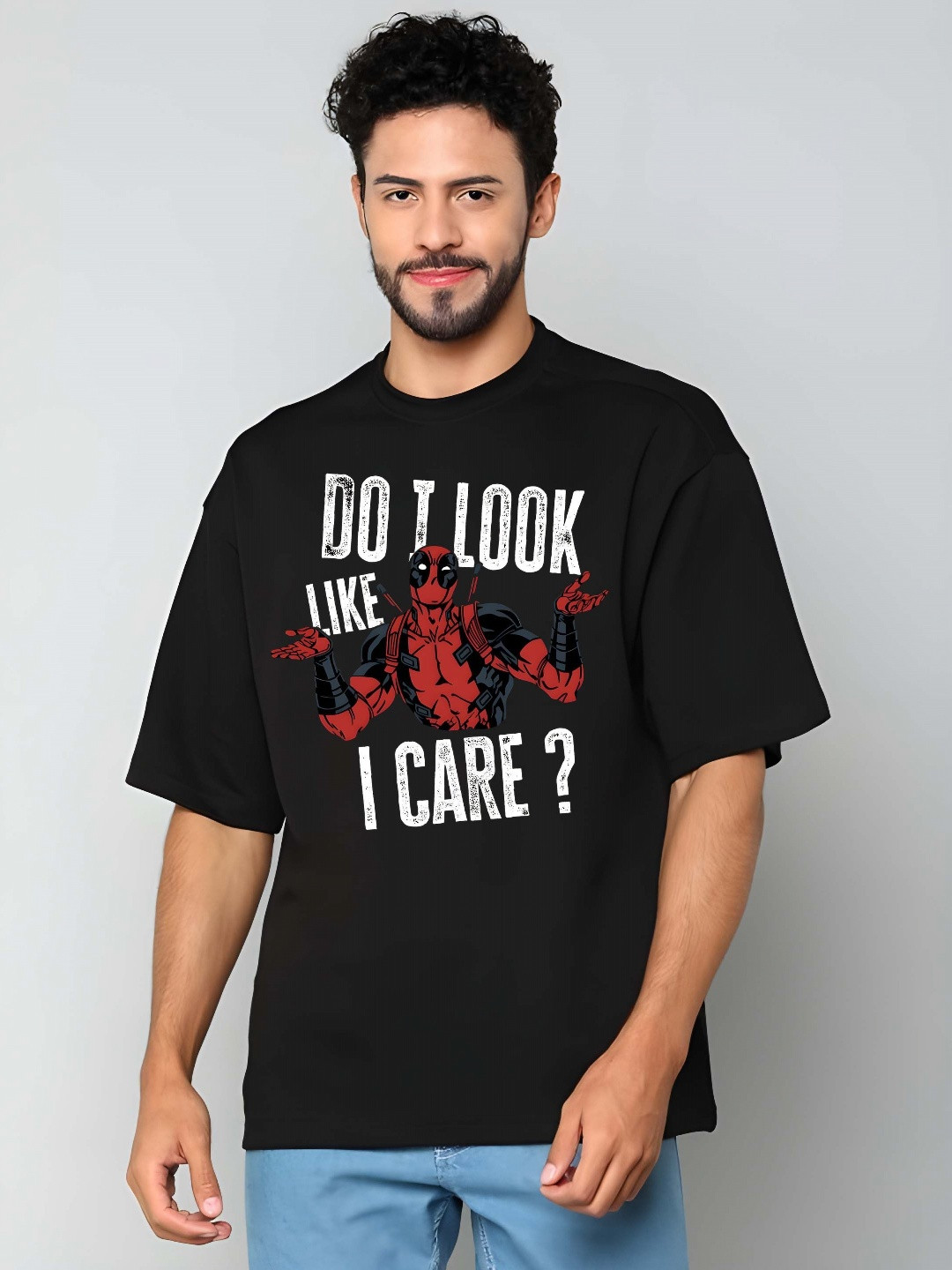 KAIDO Men Deadpool Graphic Printed Round Neck Pure Cotton Relaxed Fit T-shirt