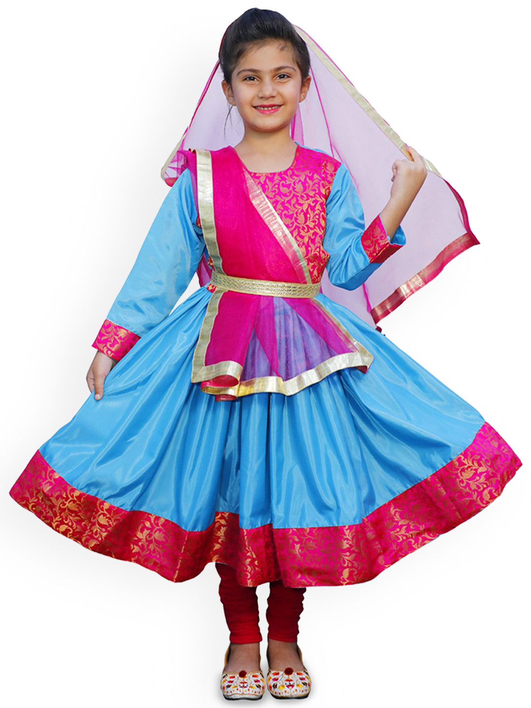 Itsmycostume Turquoise Blue Anarkali Frock With Leggings And Dupatta