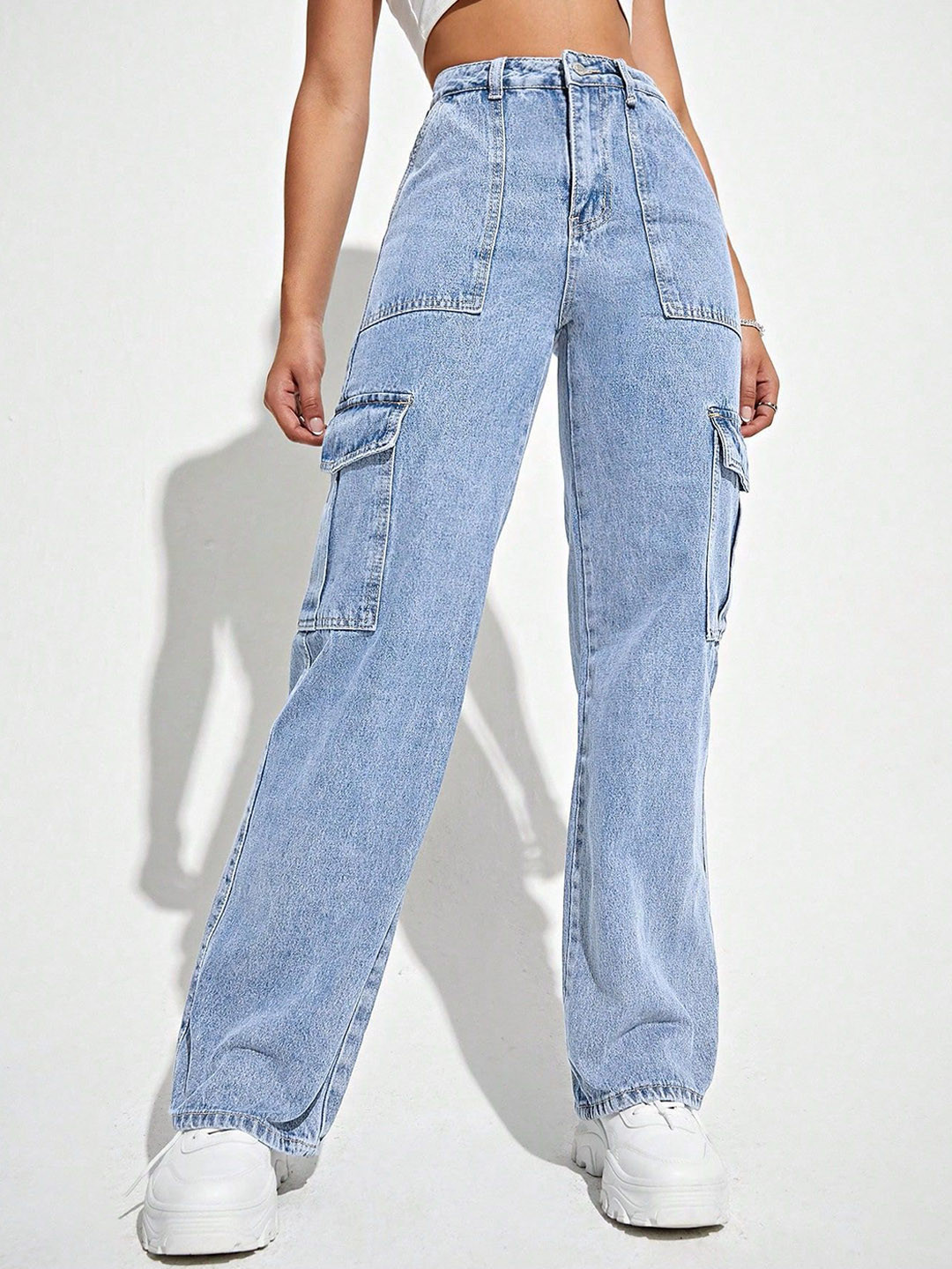 MERCEL Women High-Rise Heavy Fade Stretchable Cargo Styles Jeans