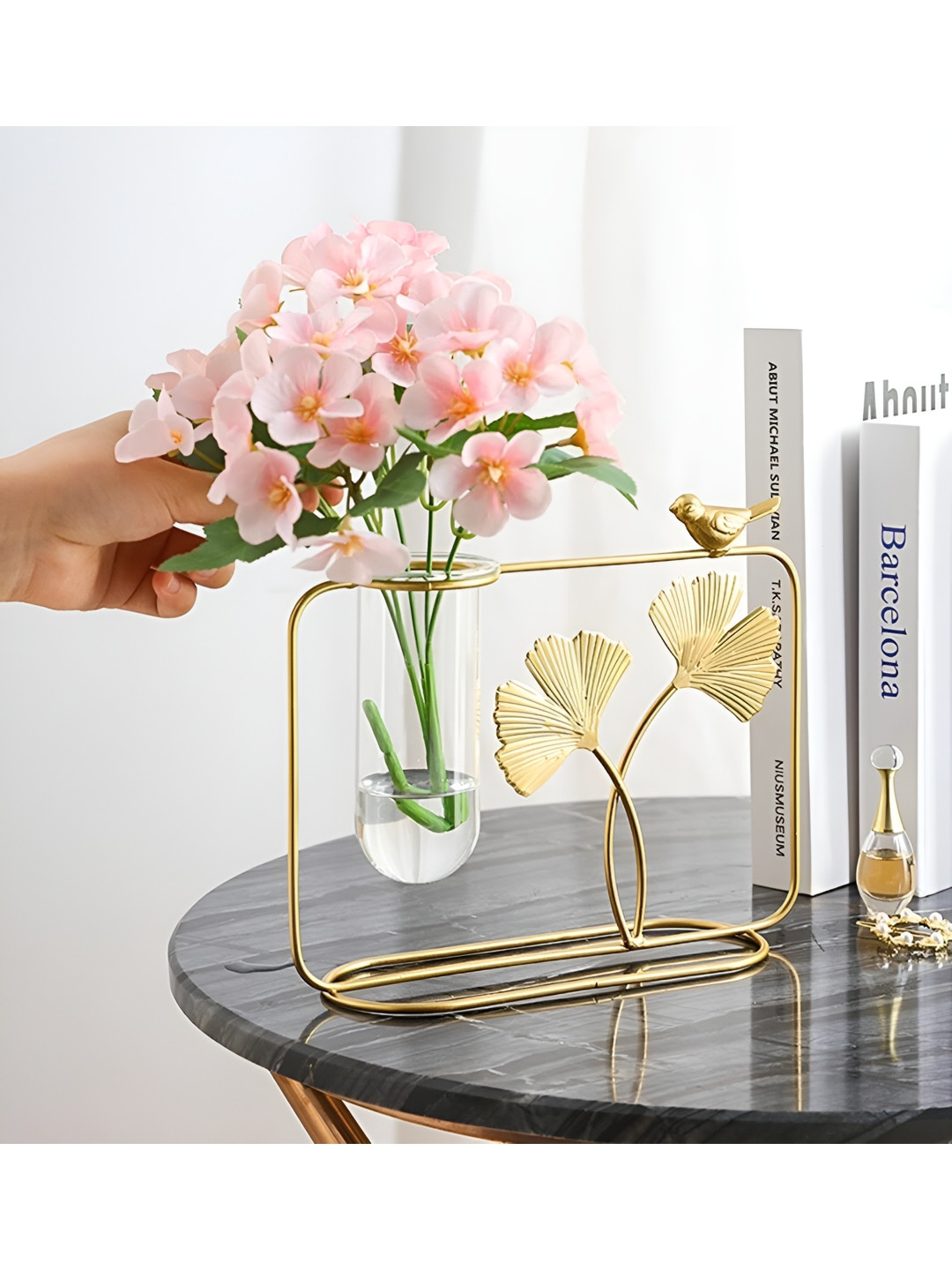 CraftVatika Gold-Toned Textured Glass & Metal Test Tube Flower Vase