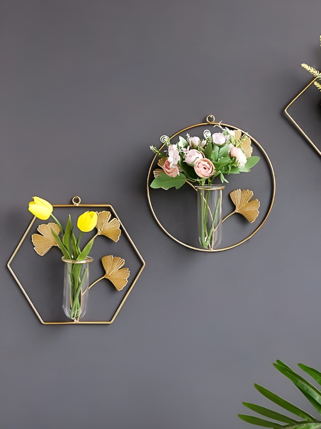 CraftVatika Set of 2 Gold-Toned Round Metal Wall Decor