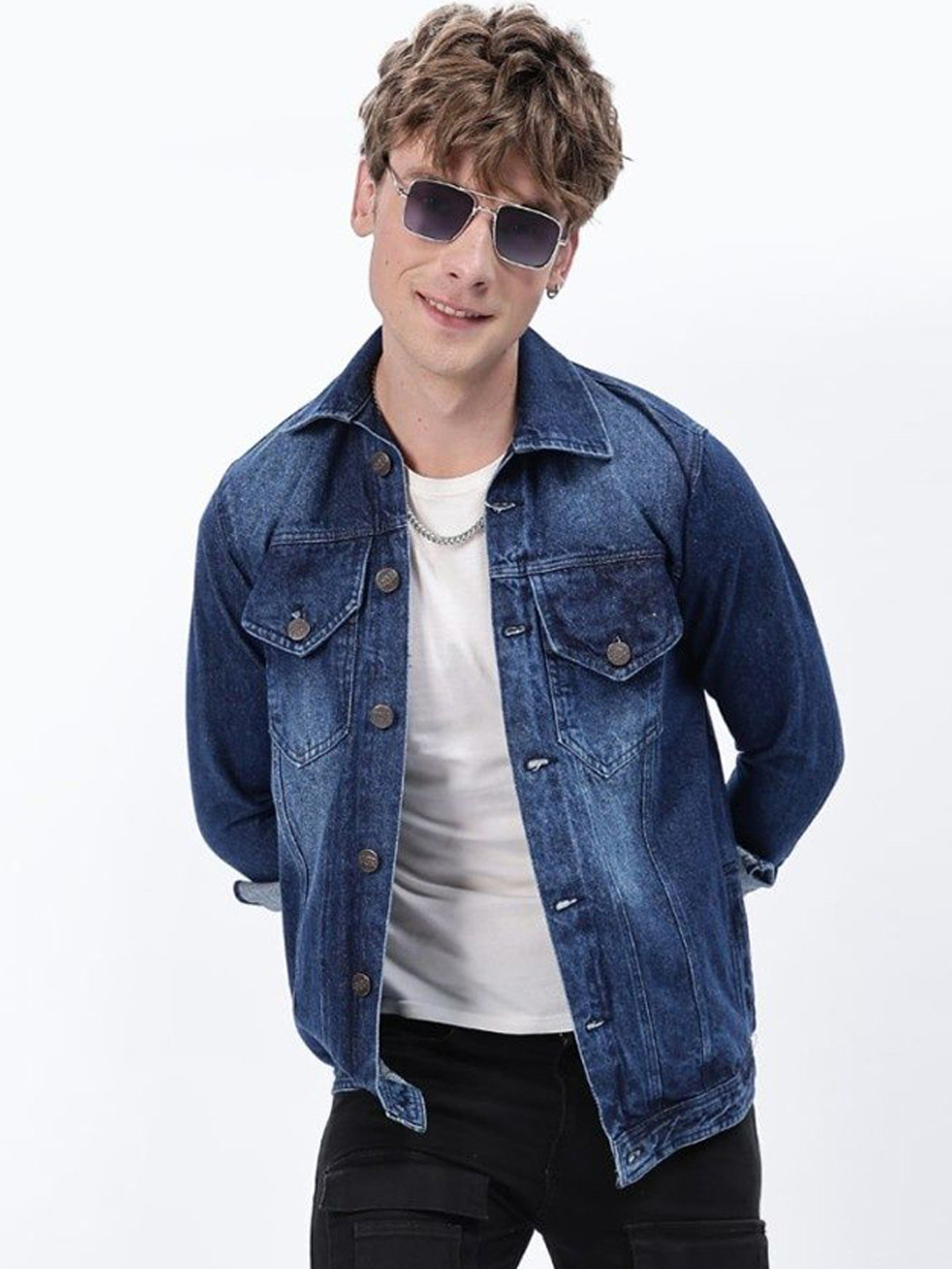 TBS- THE BARGAIN STREET Men Spread Collar Solid Cotton Casual Lightweight Denim Jacket