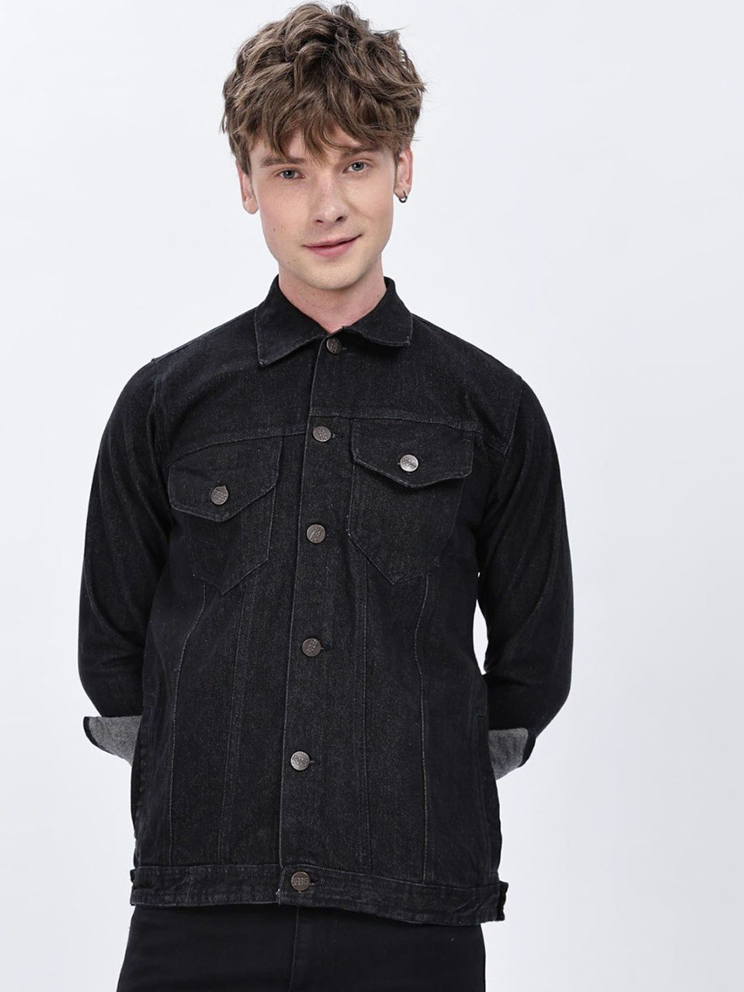 TBS- THE BARGAIN STREET Men Spread Collar Solid Cotton Casual Lightweight Denim Jacket