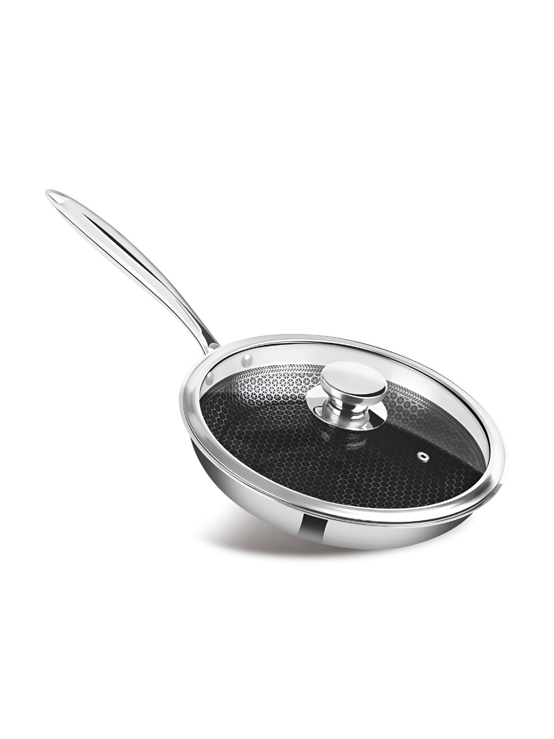 Milton Silver-Toned Pro Cook Tech Induction Stainless Steel Fry Pan with Glass Lid 26 cm