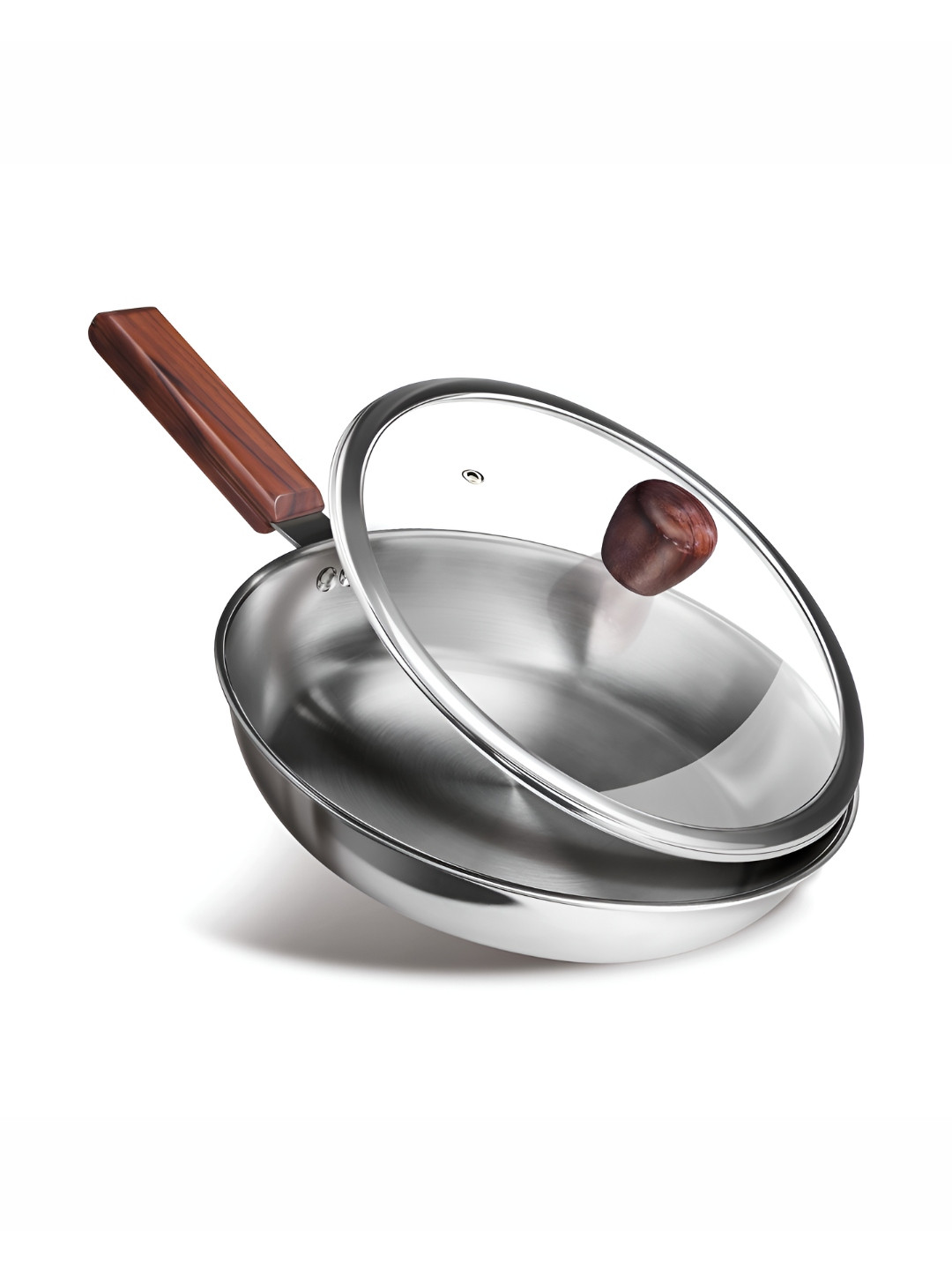 Milton Triply Hexa Tech Induction Stainless Steel Fry Pan Glass Lid & Wooden Handle 20cm
