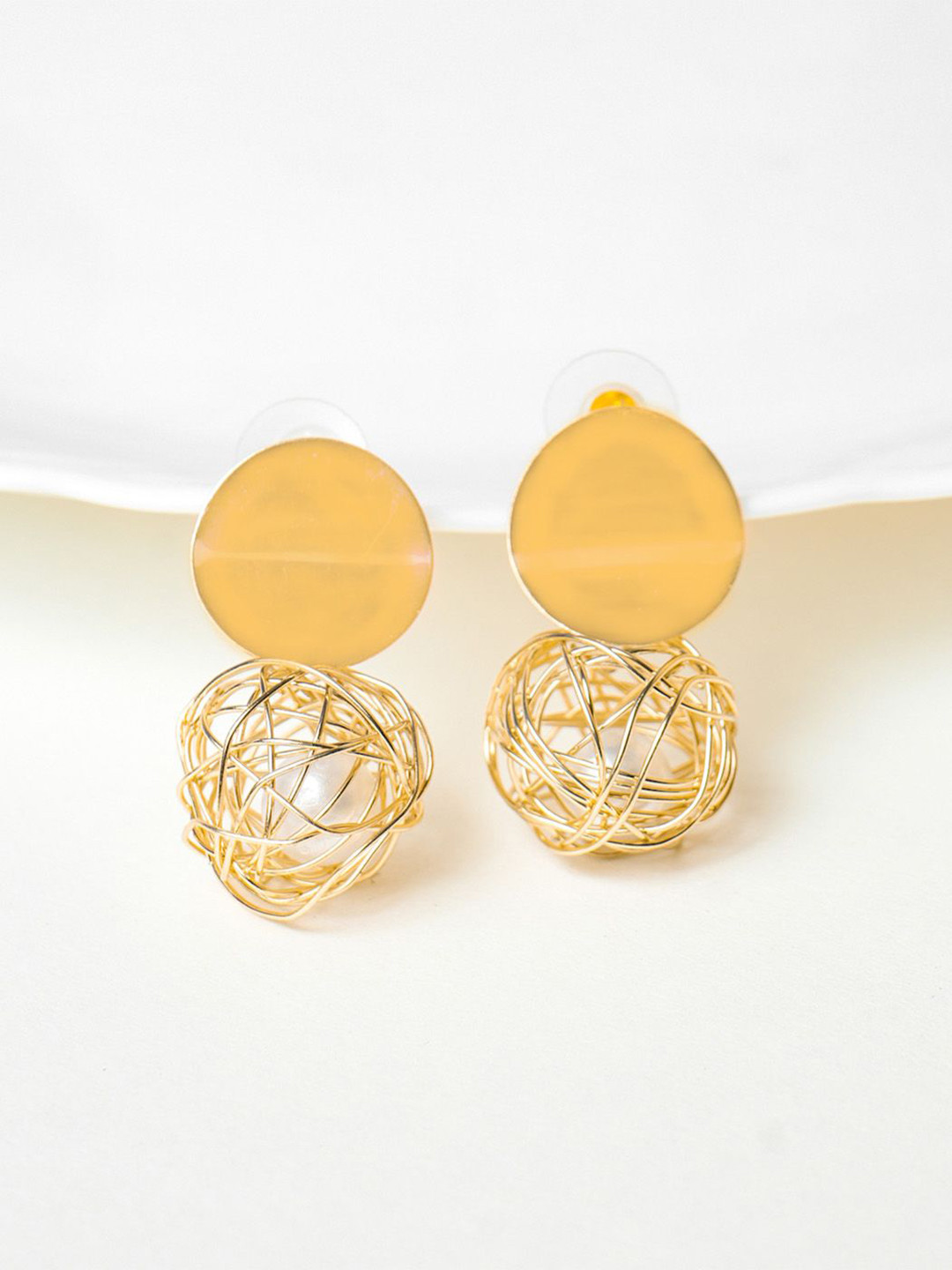 VIRAASI Circular Gold-Plated Circular Shaped Drop Earrings