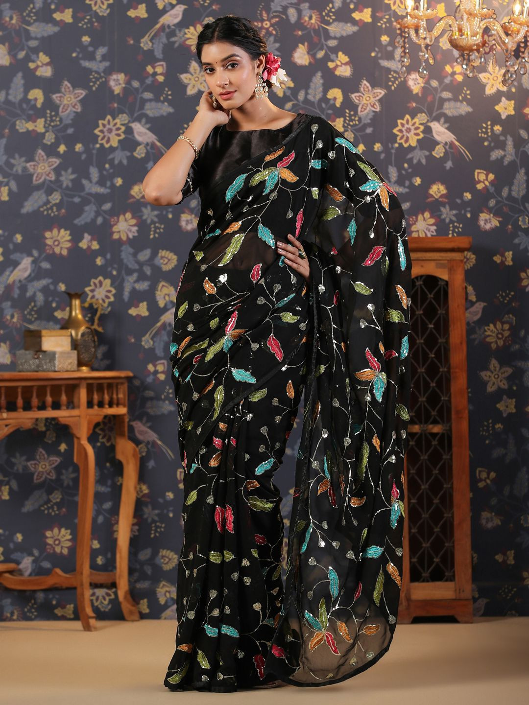 House of Pataudi Embroidered Sequinned Saree