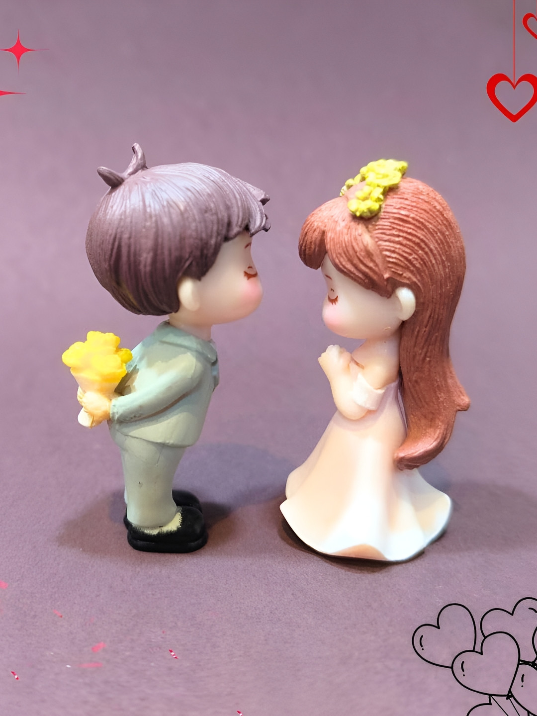 CraftVatika Valentine Gift Proposal Love Couple Miniature Green Resin Glossy Living Room Set of 2 Small Showpieces -