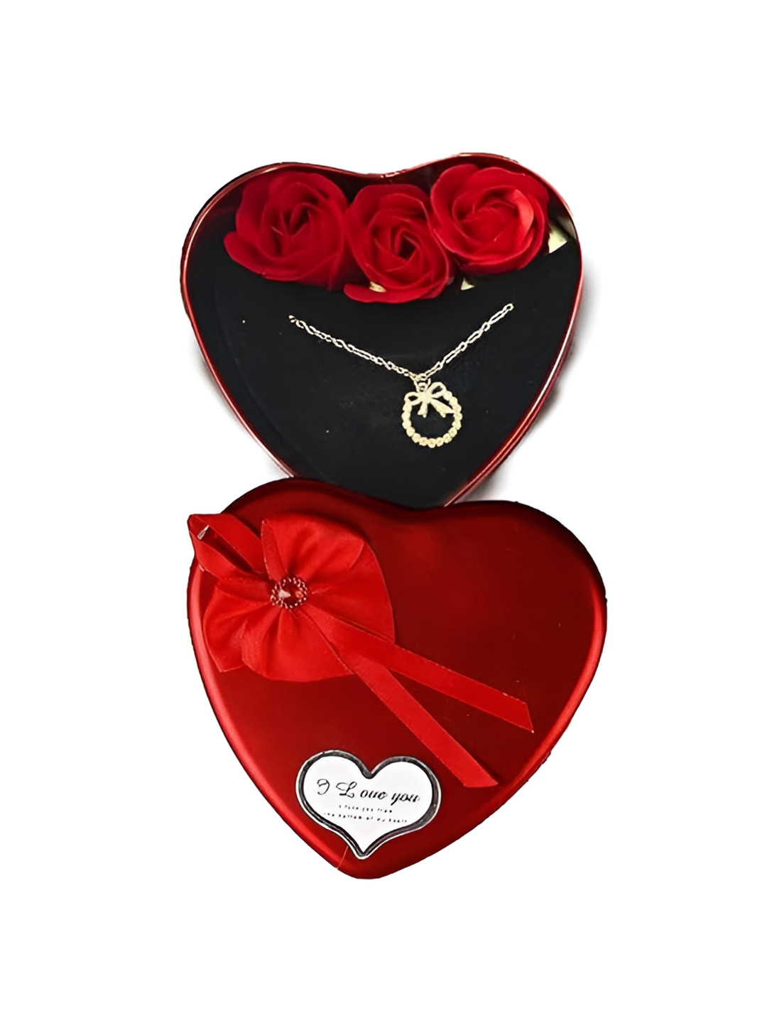 CraftVatika Red Heart Shaped Pendants with Chain